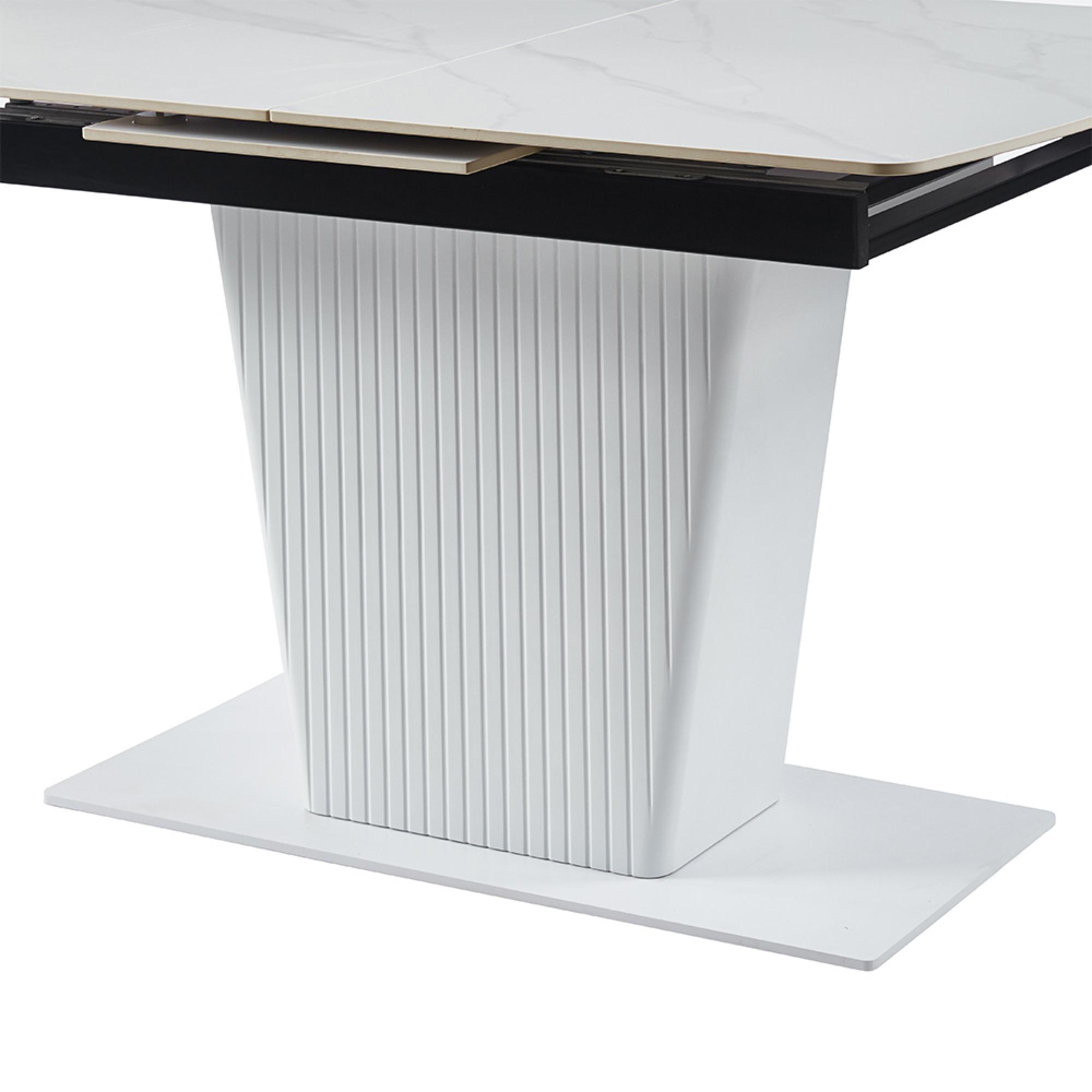 Dutton Dining Table - 4-6 Seater - 130cm-170cm - White Ceramic - Extending - Pedestal Base