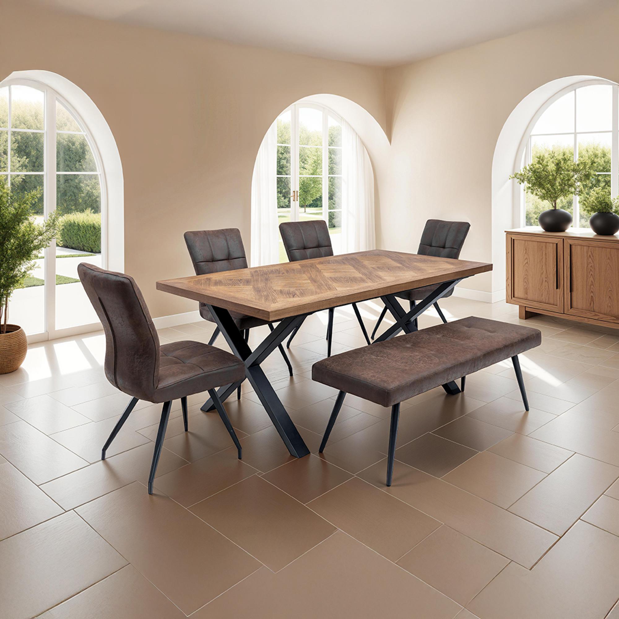 Eden Dining Table - 6 Seater - 180cm - Black Cross Legs - Elm Wood