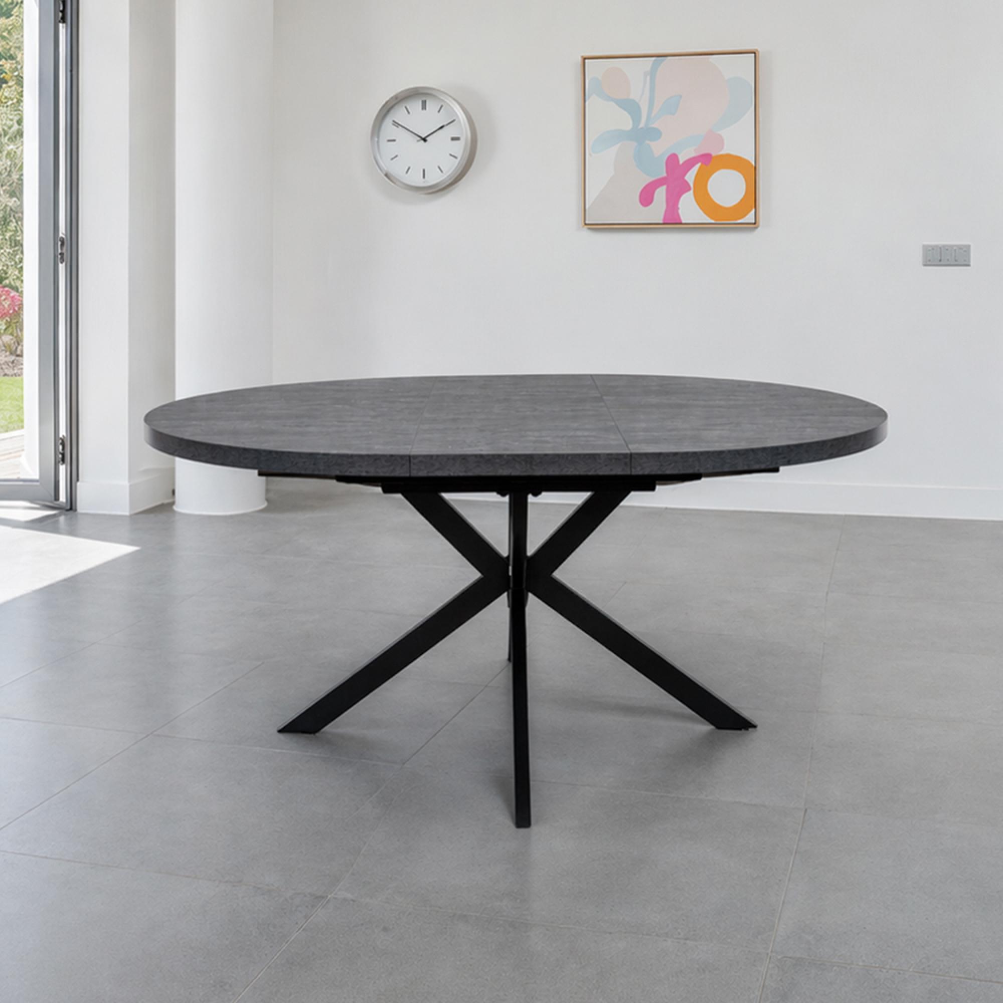 Faro Extending Dining Table - 6-8 Seater - 120cm-160cm - Round - Melamine - Charcoal