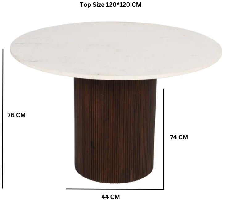 Fluted White Marble 4 Seater Round Pedestal Dining Table