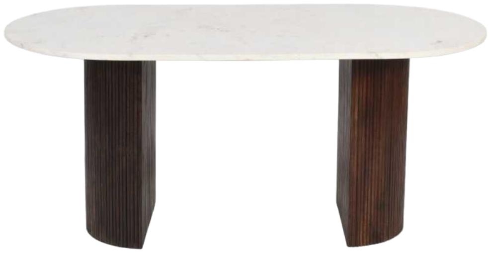 Fluted White Marble 6 Seater Double Pedestal Dining Table