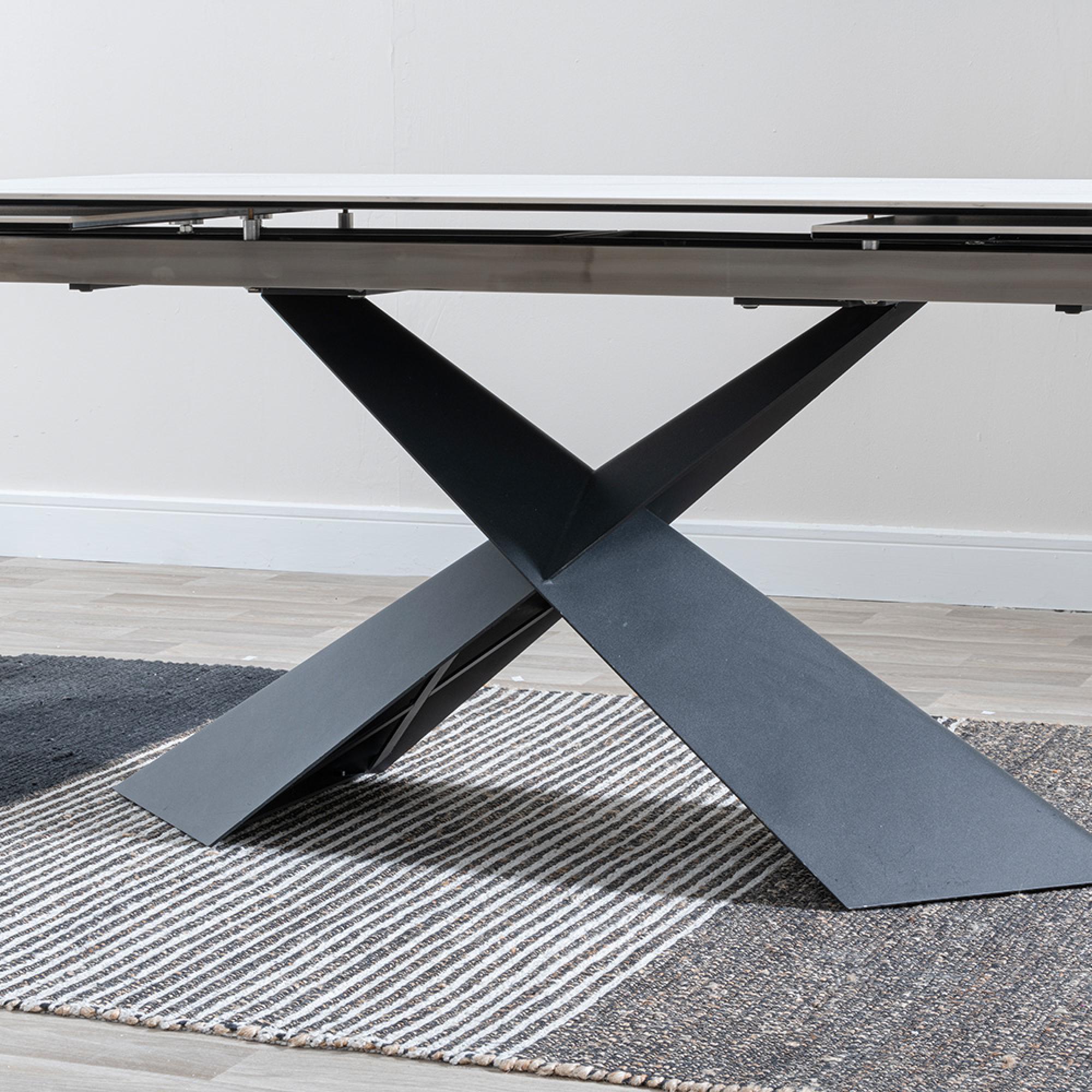 Hayden Extending Dining Table - 6-10 Seater - 160cm-240cm - White Ceramic - Black Cross Base