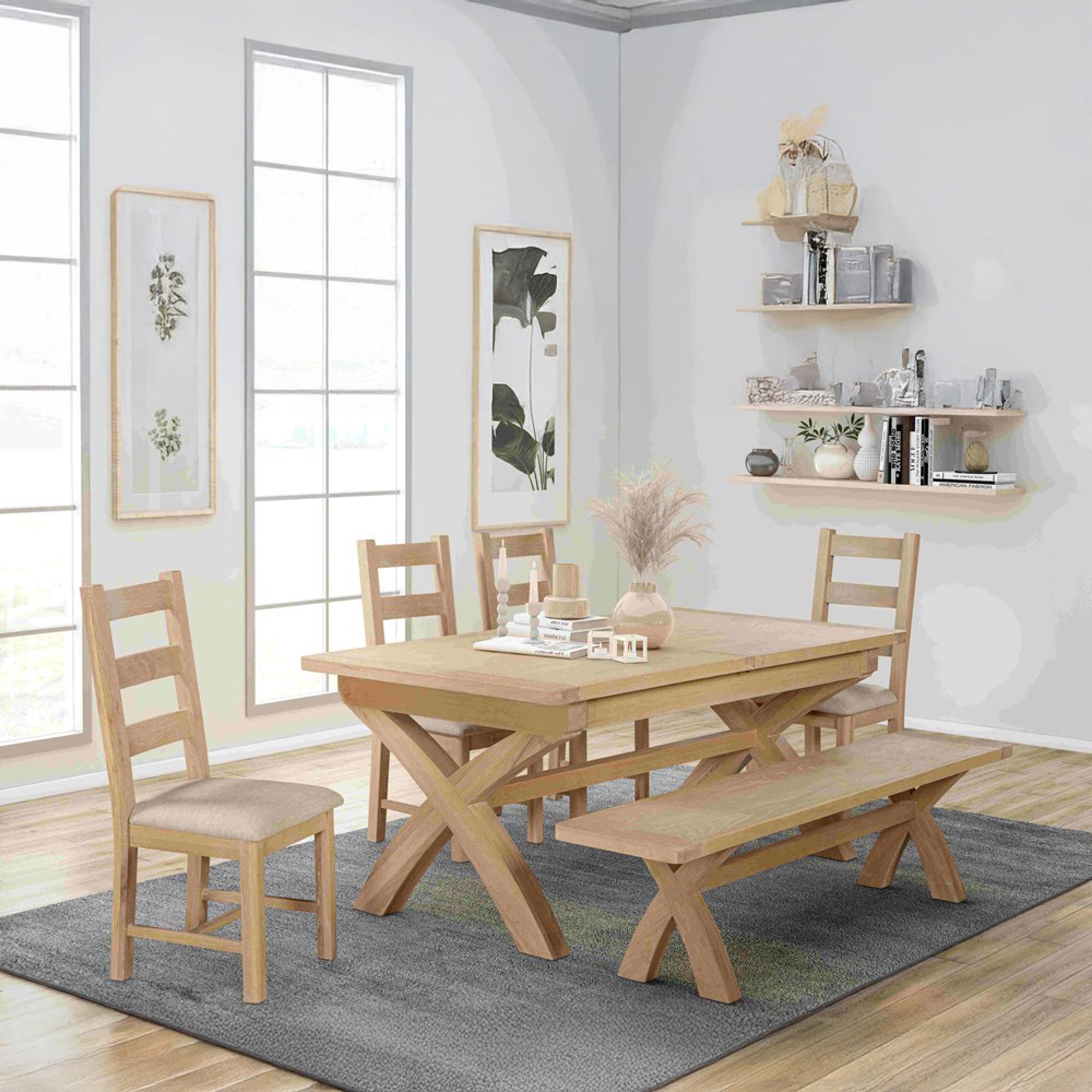 Hayley Dining Table - 6-10 Seater - 180cm-240cm - Extending - with Cross Legs - Oak
