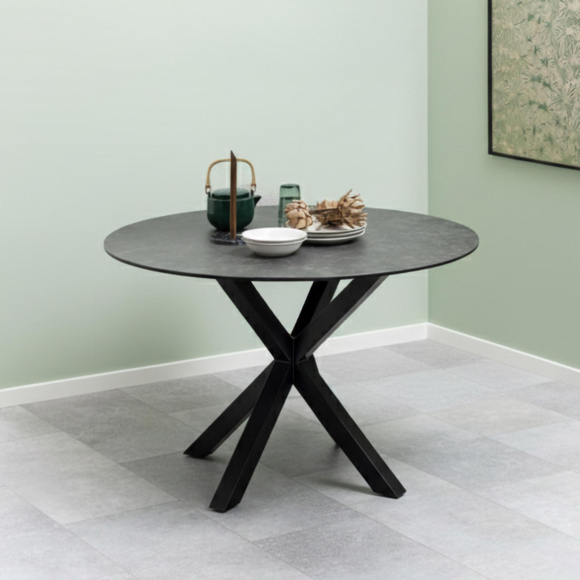Heaven Round Dining Table - 4 Seater - 119cm - Black Ceramic - with Star Legs