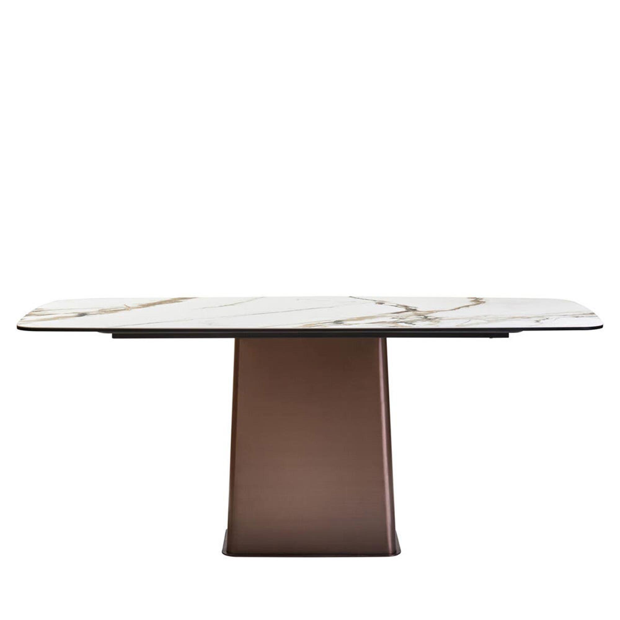 Imperia Dining Table - 6 Seater - 180cm - White Ceramic with Bronze Pedestal
