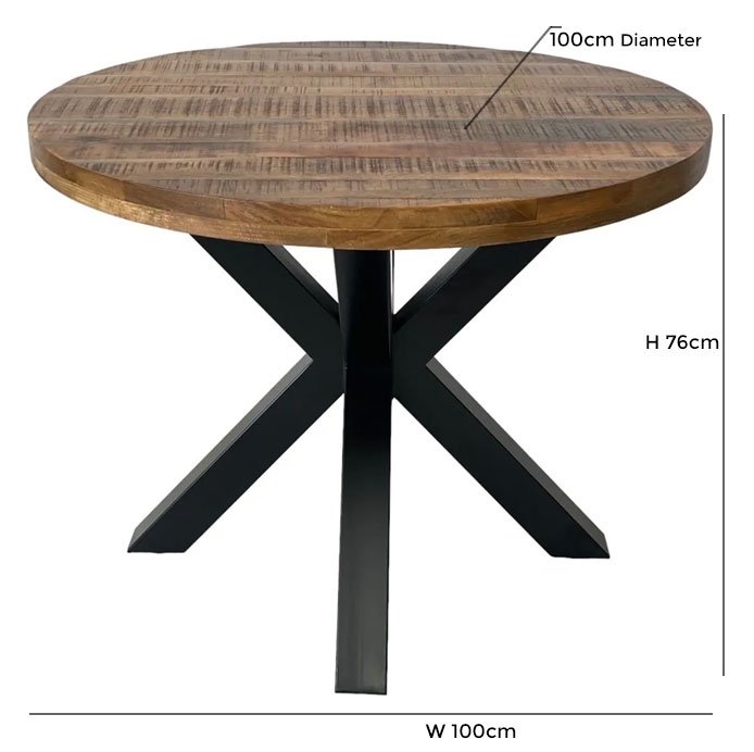 Industrial Mango Wood 2 Seater Round Dining Table with Black Star Legs