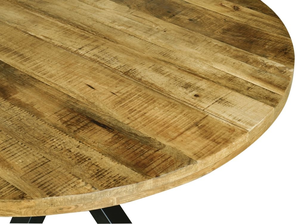 Industrial Mango Wood 6 Seater Round Dining Table with Black Star Legs