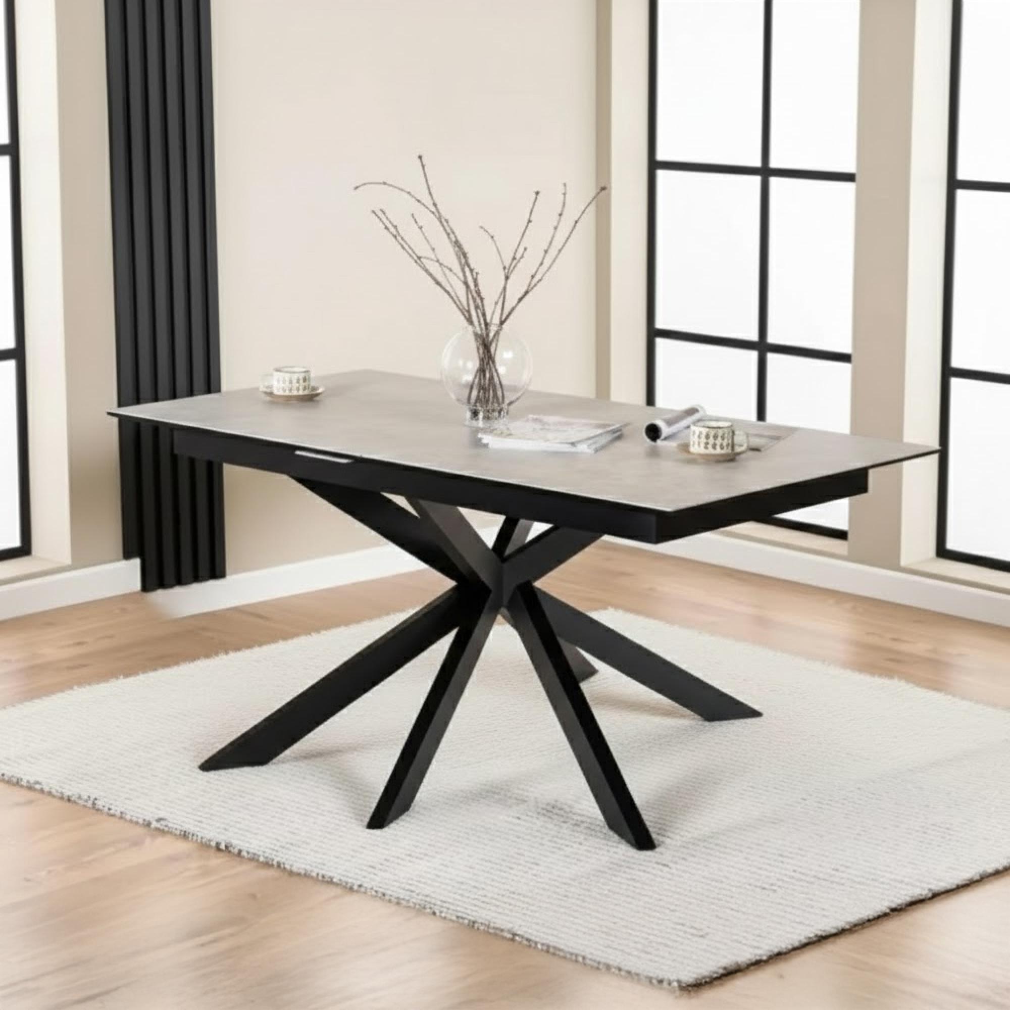 Irwine Extending Dining Table - 6-8 Seater - 168cm-210cm - Grey Ceramic - with Star Legs