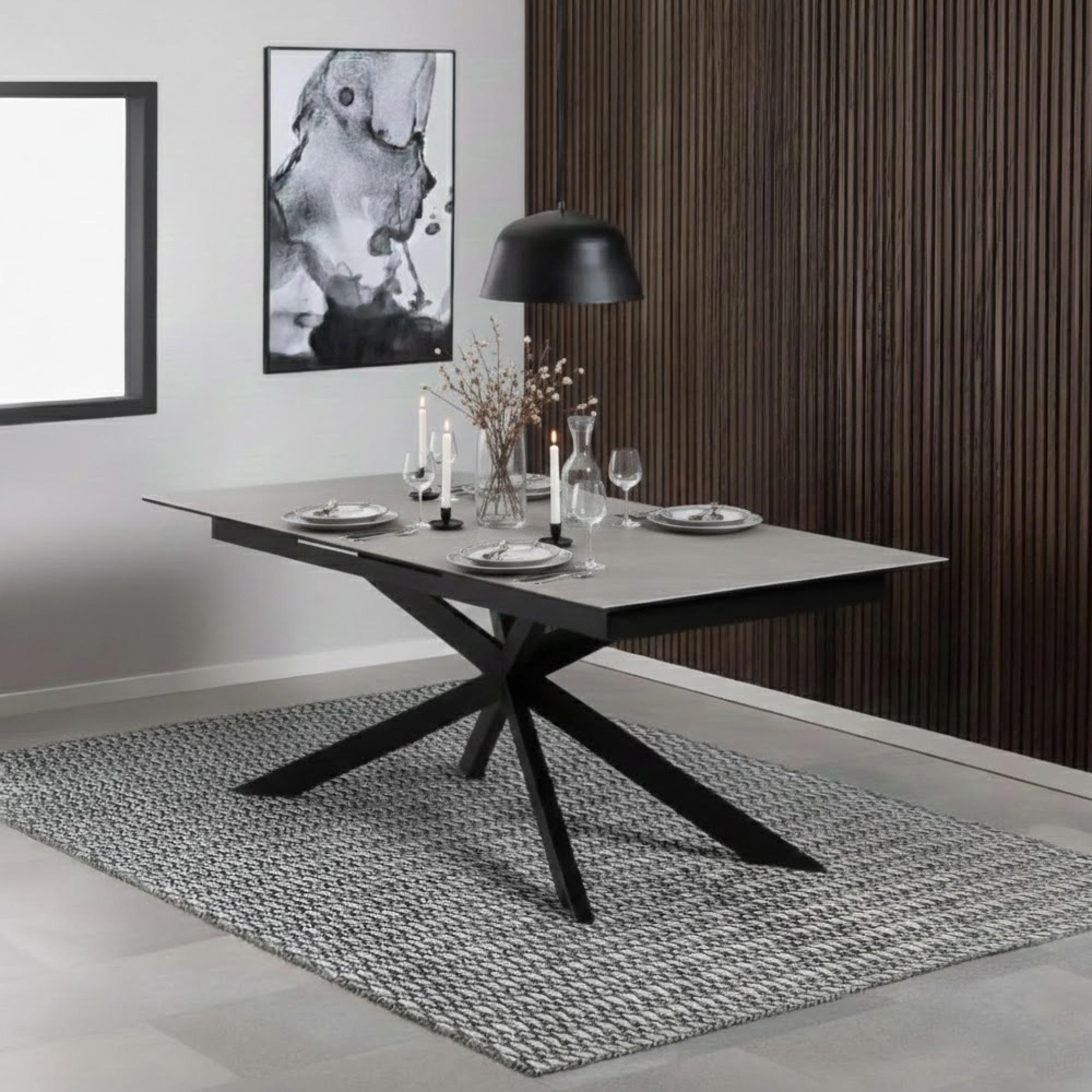Irwine Extending Dining Table - 8-10 Seater - 200cm-240cm - Grey Ceramic - with Star Legs