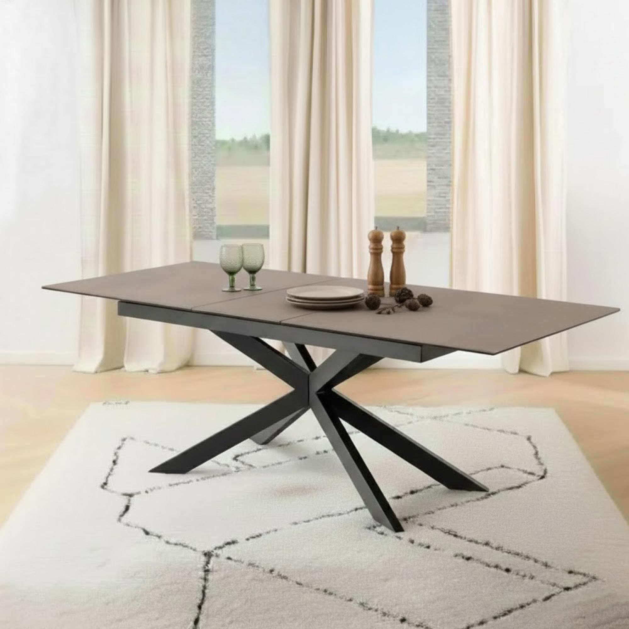 Irwine Extending Dining Table - 6-8 Seater - 168cm-210cm - Rusty Brown Ceramic - with Star Legs