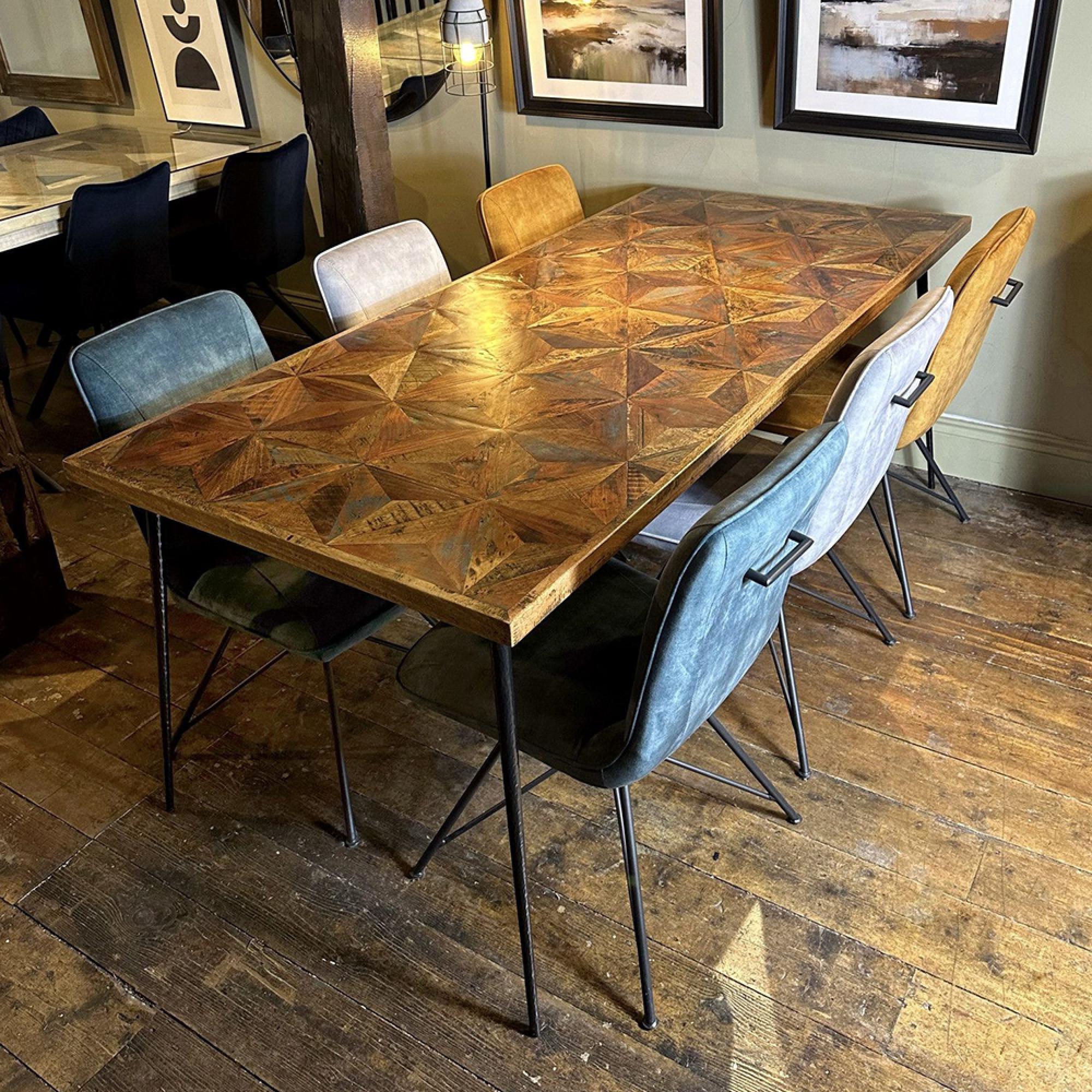Juan Butterfly Parquet Sheesham Wood 6 Seater Dining Table - Sizes Available