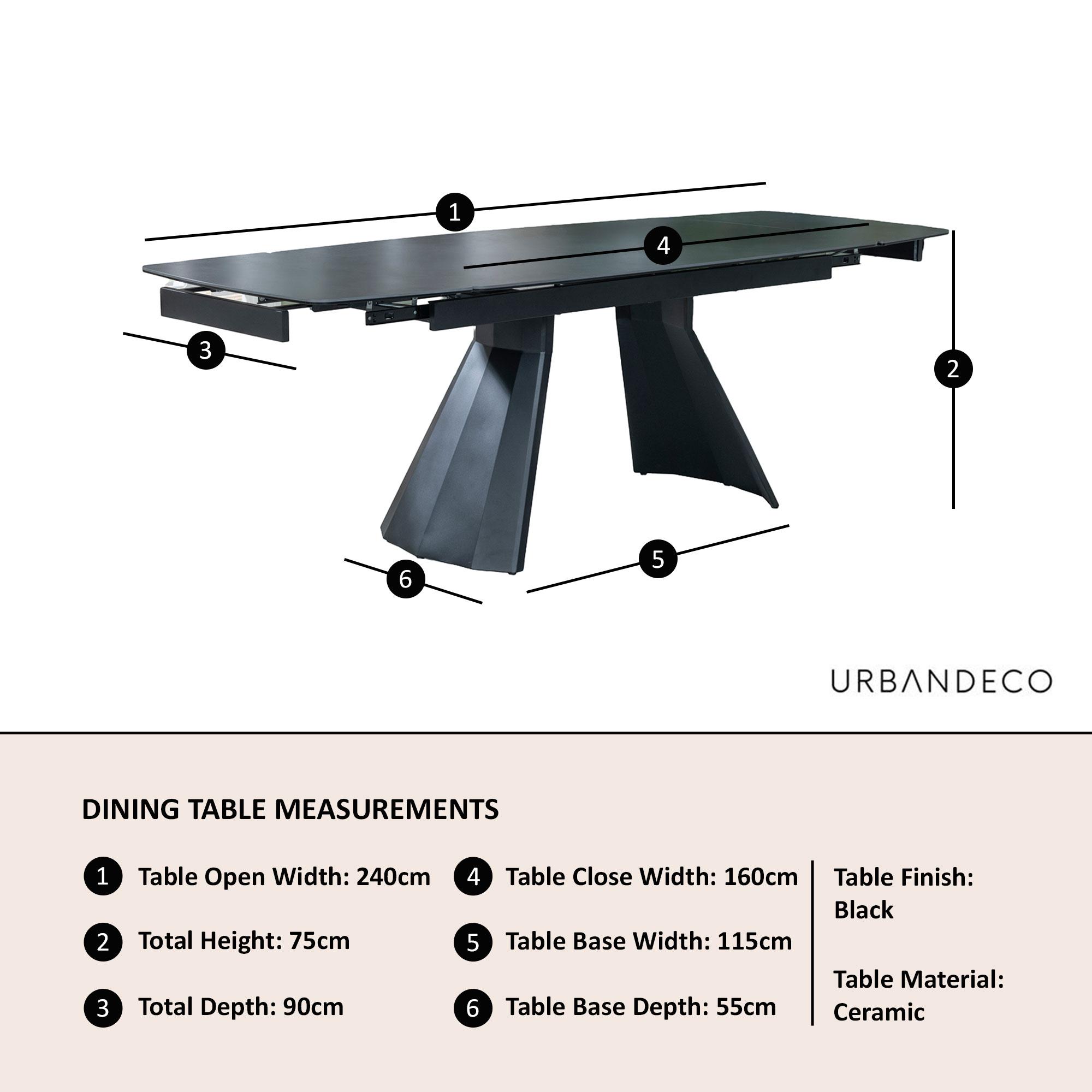 Kinston Dining Table - 6-12 Seater - 160cm-240cm - Black Ceramic - Extending