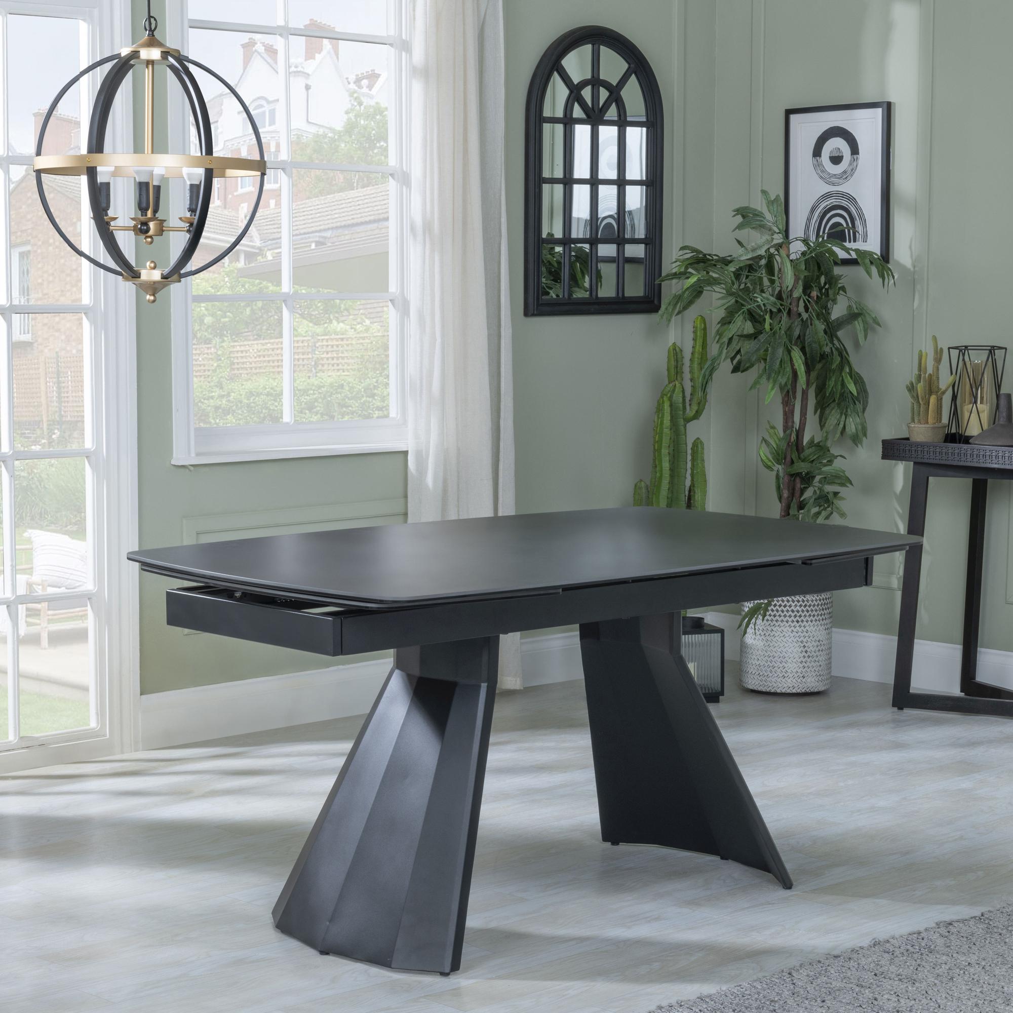 Kinston Dining Table - 6-12 Seater - 160cm-240cm - Black Ceramic - Extending