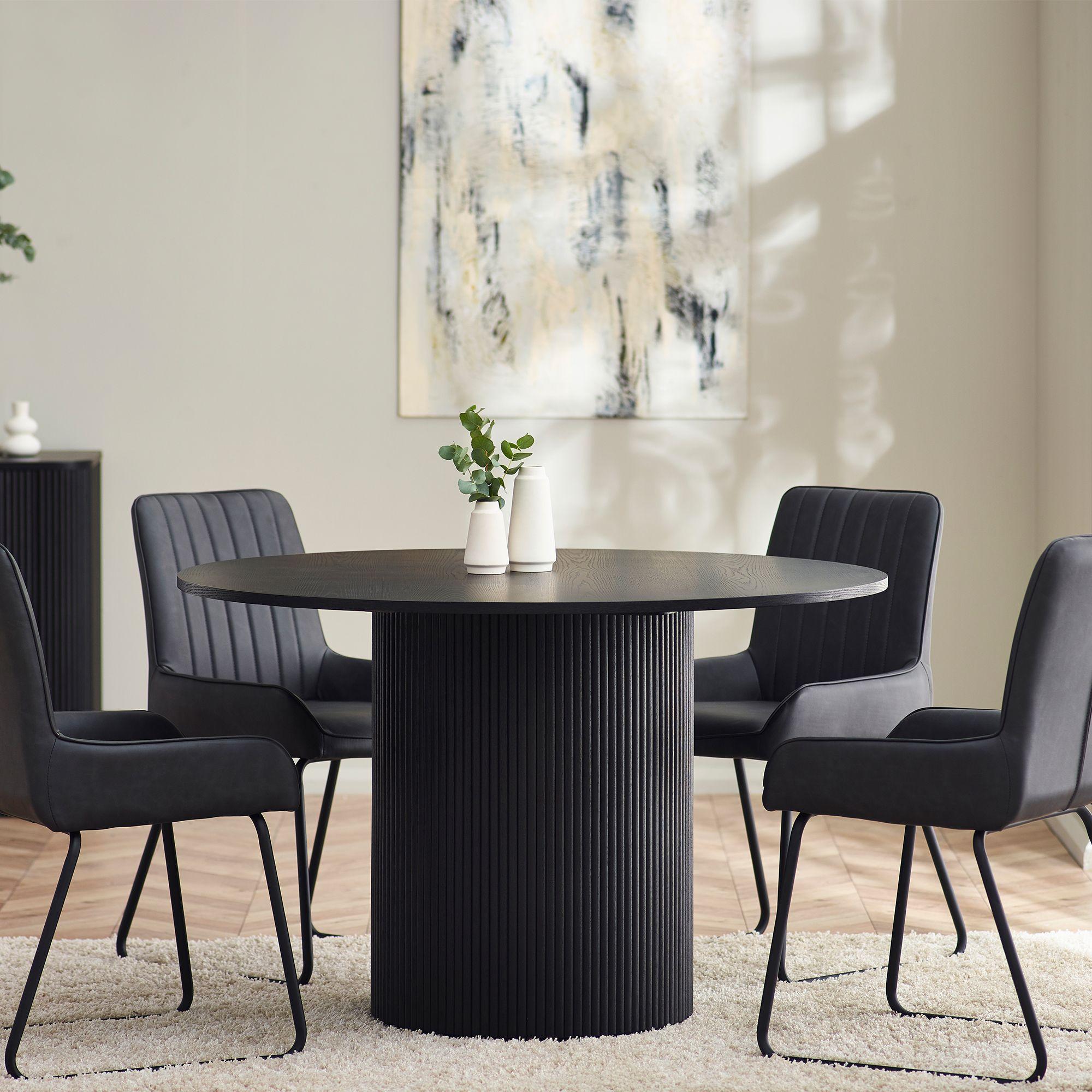 Louis Dining Table - 120cm - 4 Seater - Round - Black - Fluted Base