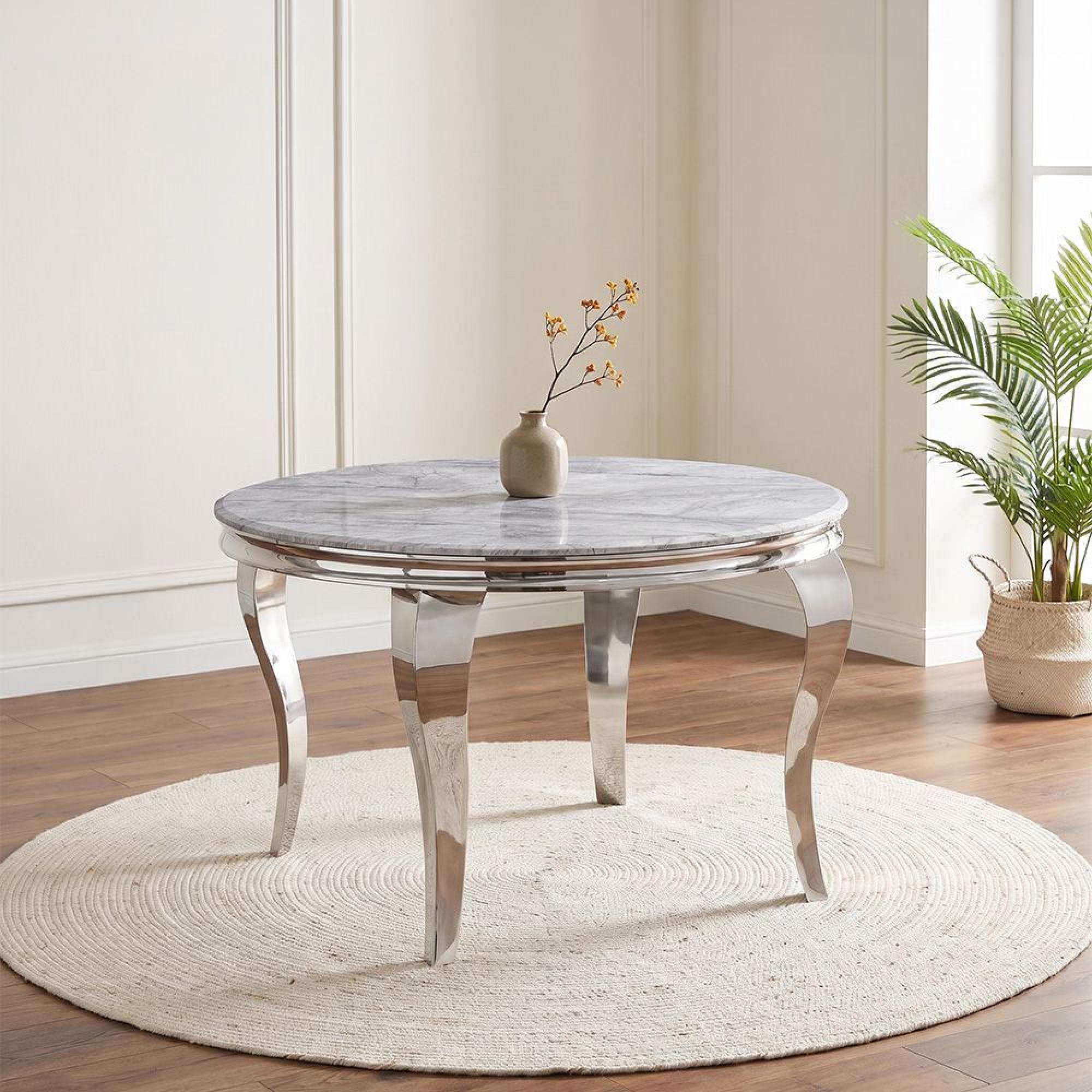 Louis Grey Marble and Chrome 4 Seater 120cm Round Dining Table