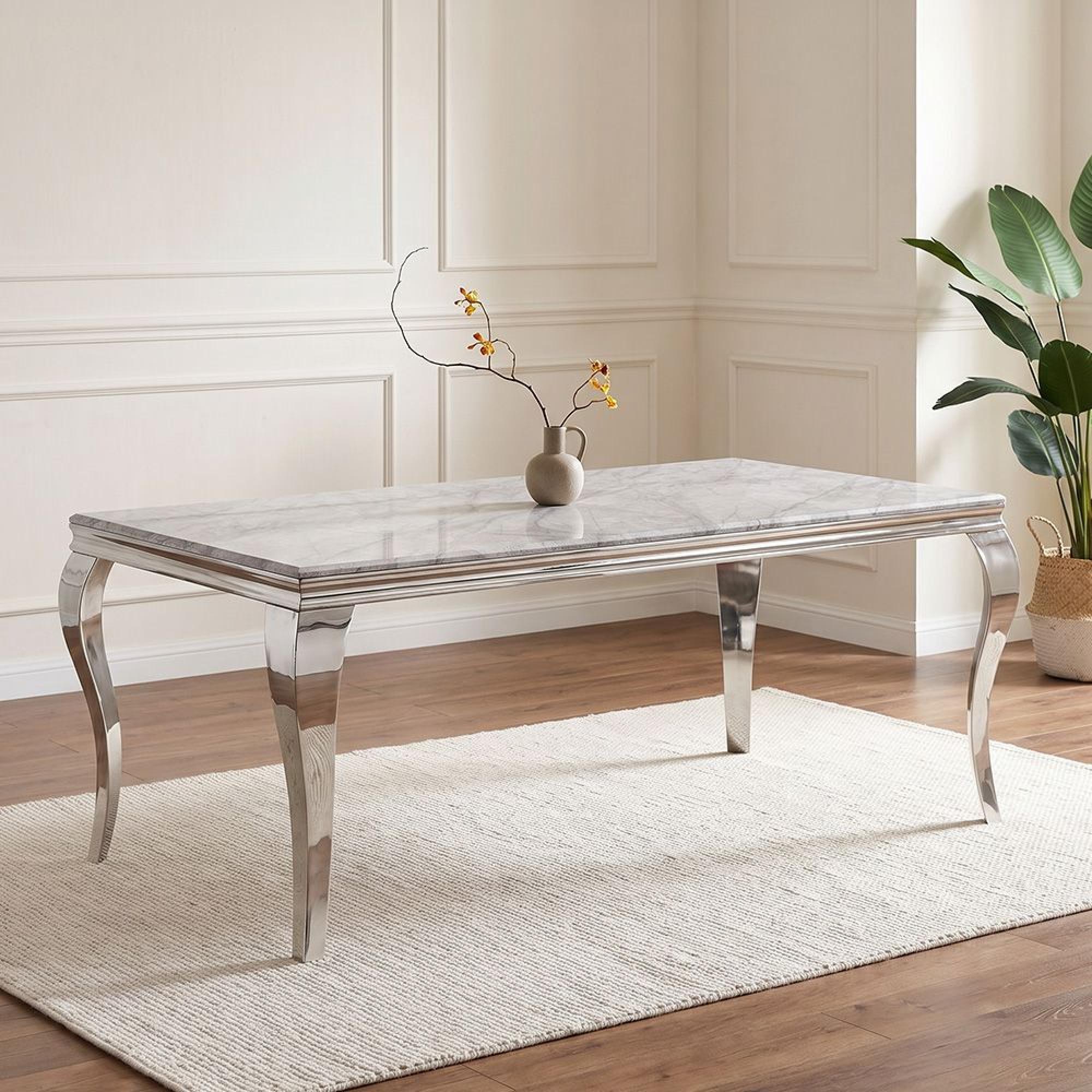 Louis Grey Marble and Chrome Dining Table - Sizes Available