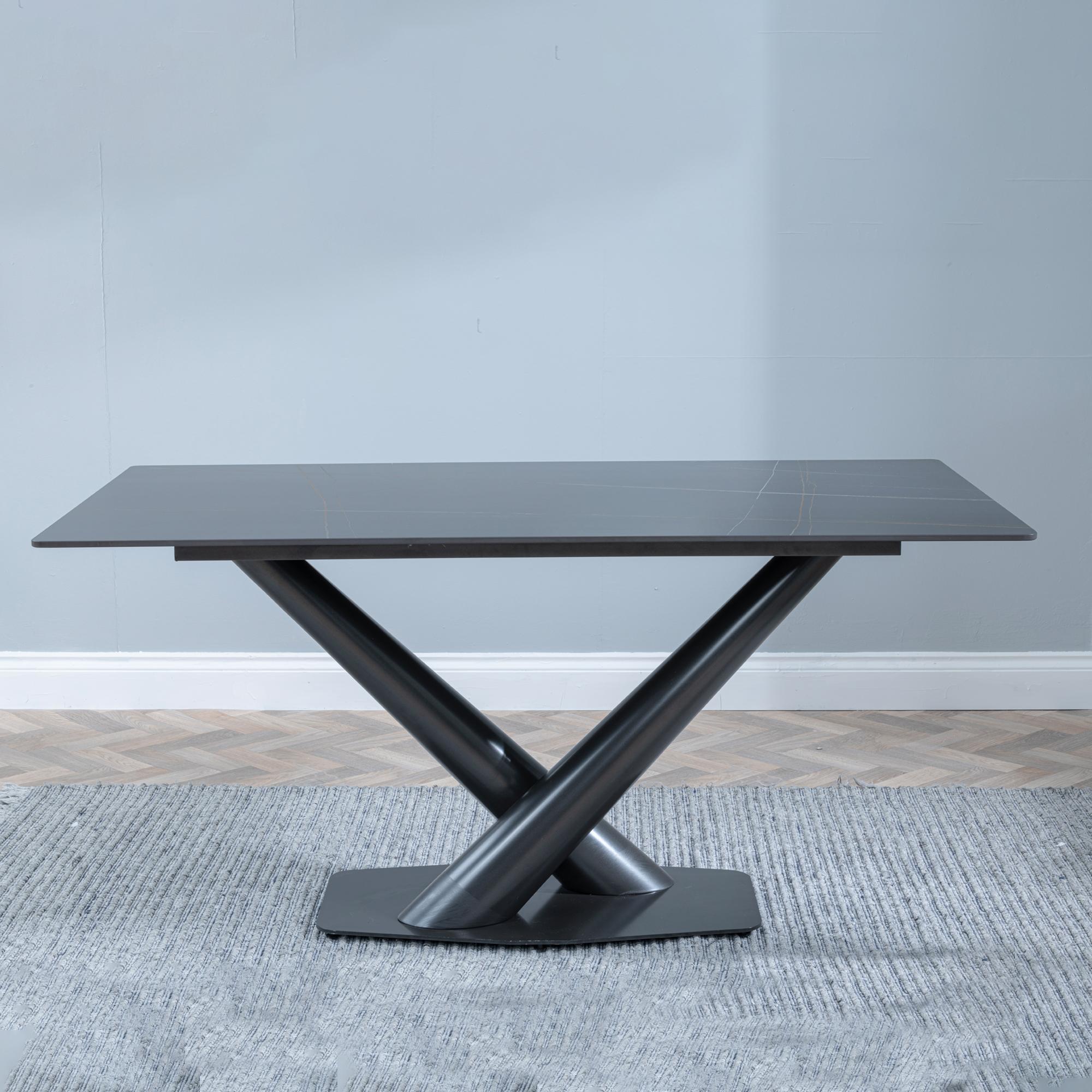 Maldon Dining Table - 6 Seater - 160cm - Black Ceramic - V Base