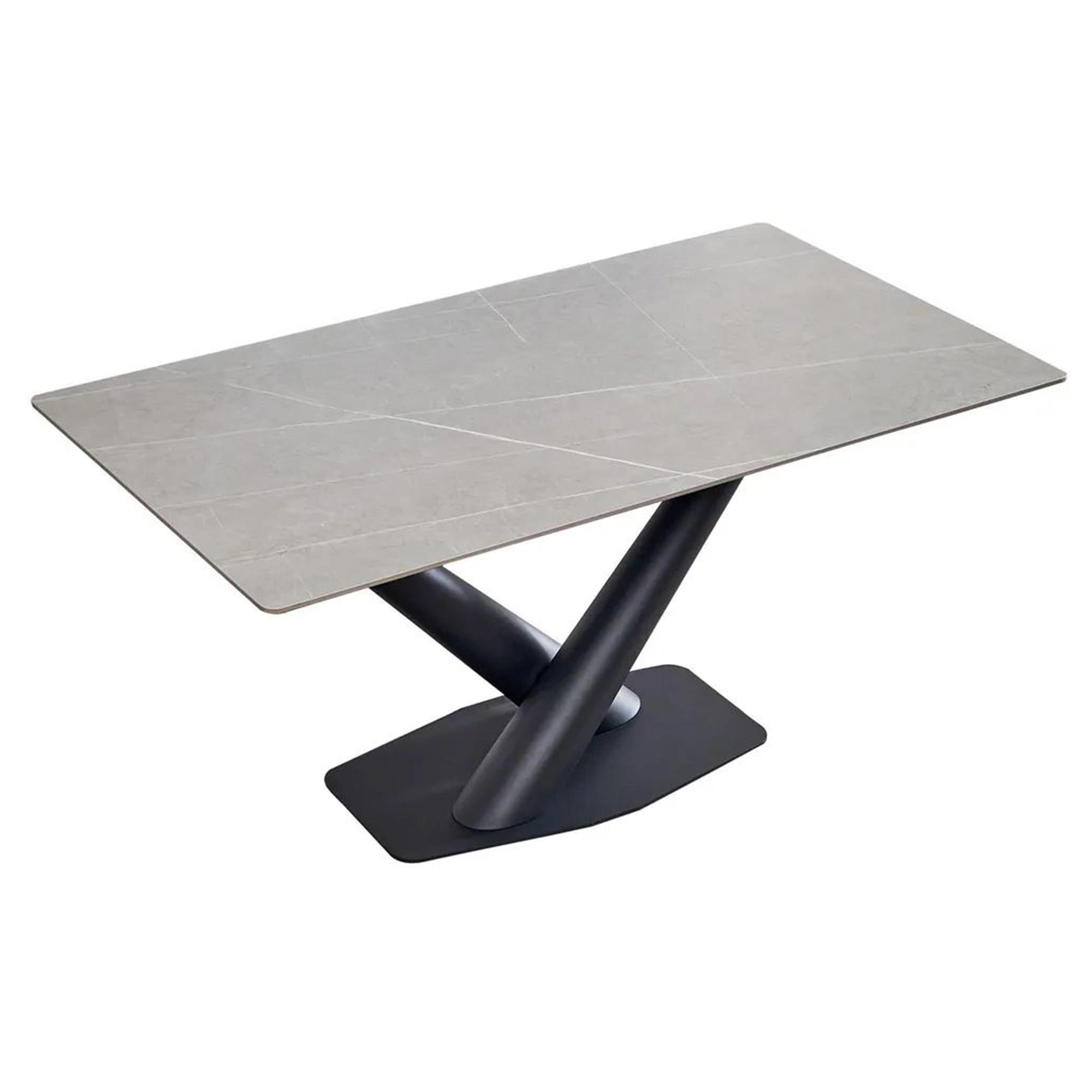 Maldon Dining Table - 6 Seater - 160cm - Grey Ceramic - Black V Base