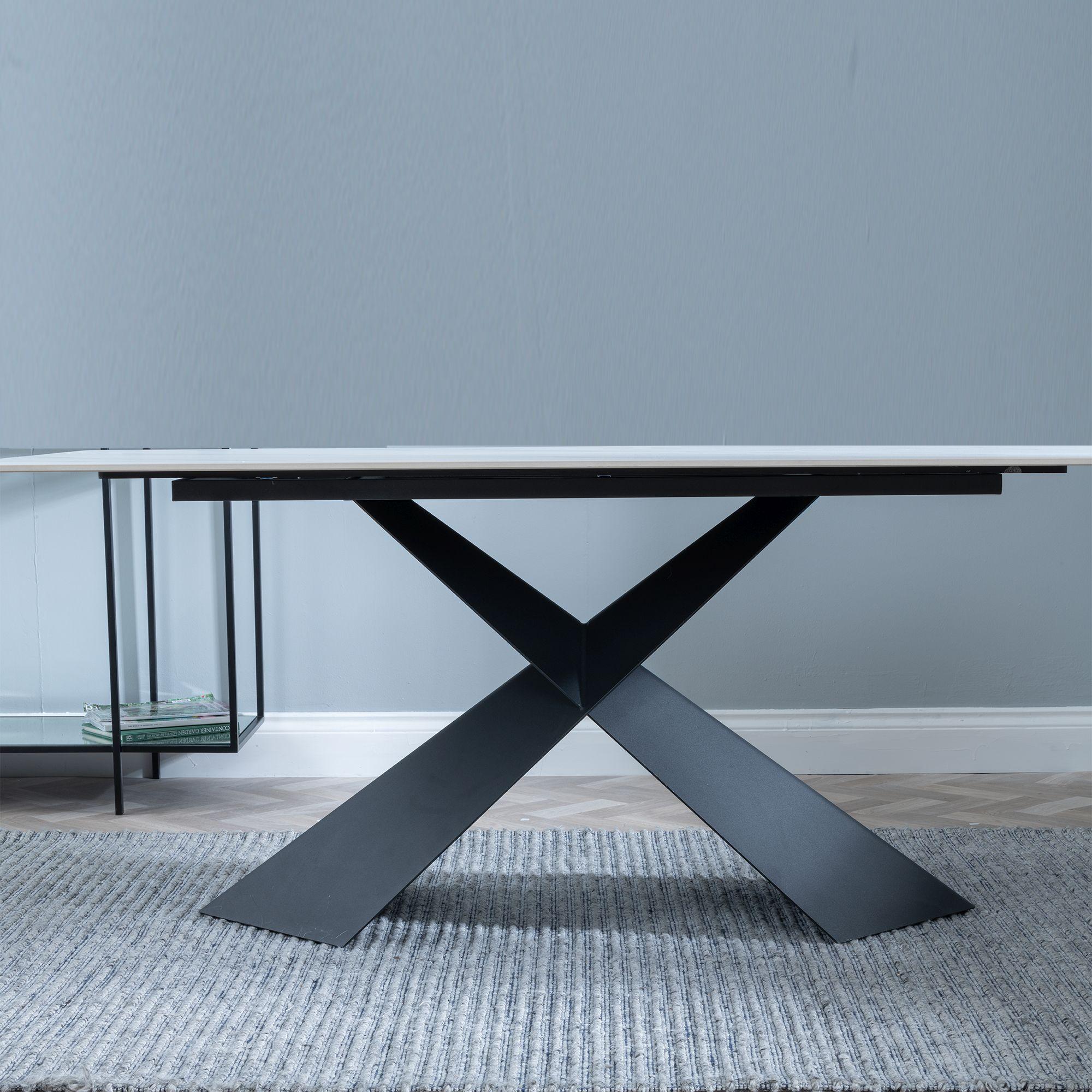 Merlin Dining Table - 6 Seater - 180cm - White Ceramic - Black Cross Base