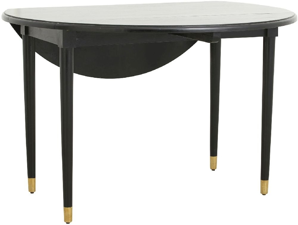 AHR Dining Table - 6 Seater - 119cm - Round - Drop Leaf - Black - Mango Wood