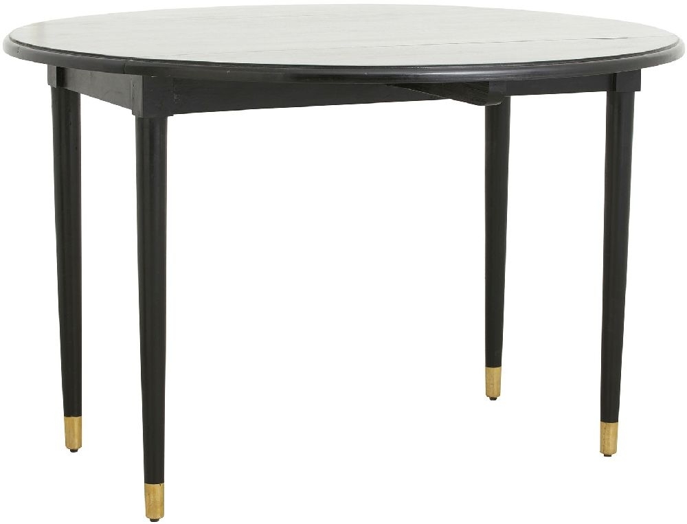 AHR Dining Table - 6 Seater - 119cm - Round - Drop Leaf - Black - Mango Wood