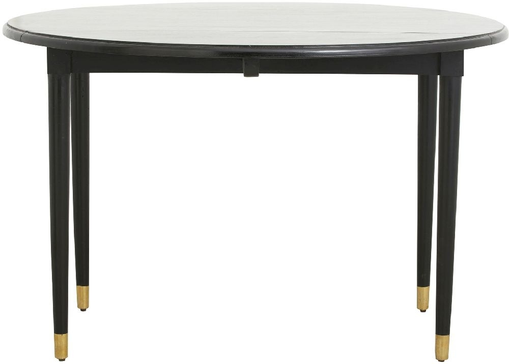 AHR Dining Table - 6 Seater - 119cm - Round - Drop Leaf - Black - Mango Wood