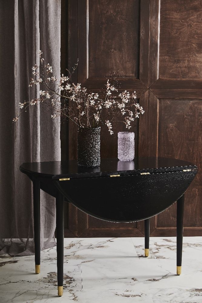 AHR Dining Table - 6 Seater - 119cm - Round - Drop Leaf - Black - Mango Wood