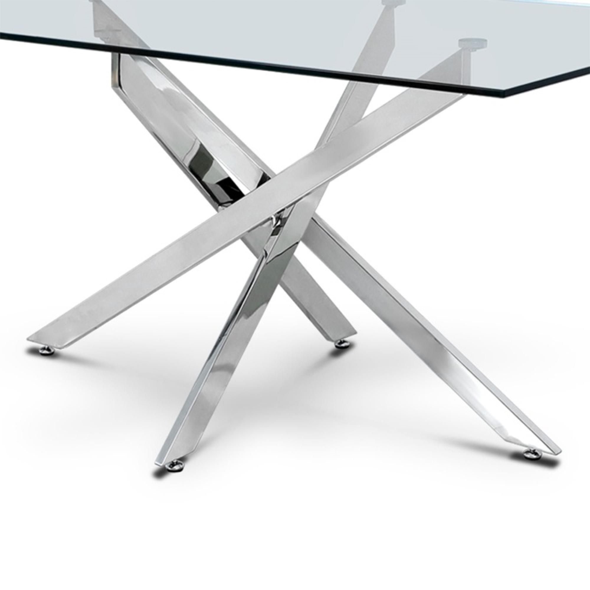 Nova Dining Table - 6 Seater - 160cm - Glass and Chrome Intersected Legs