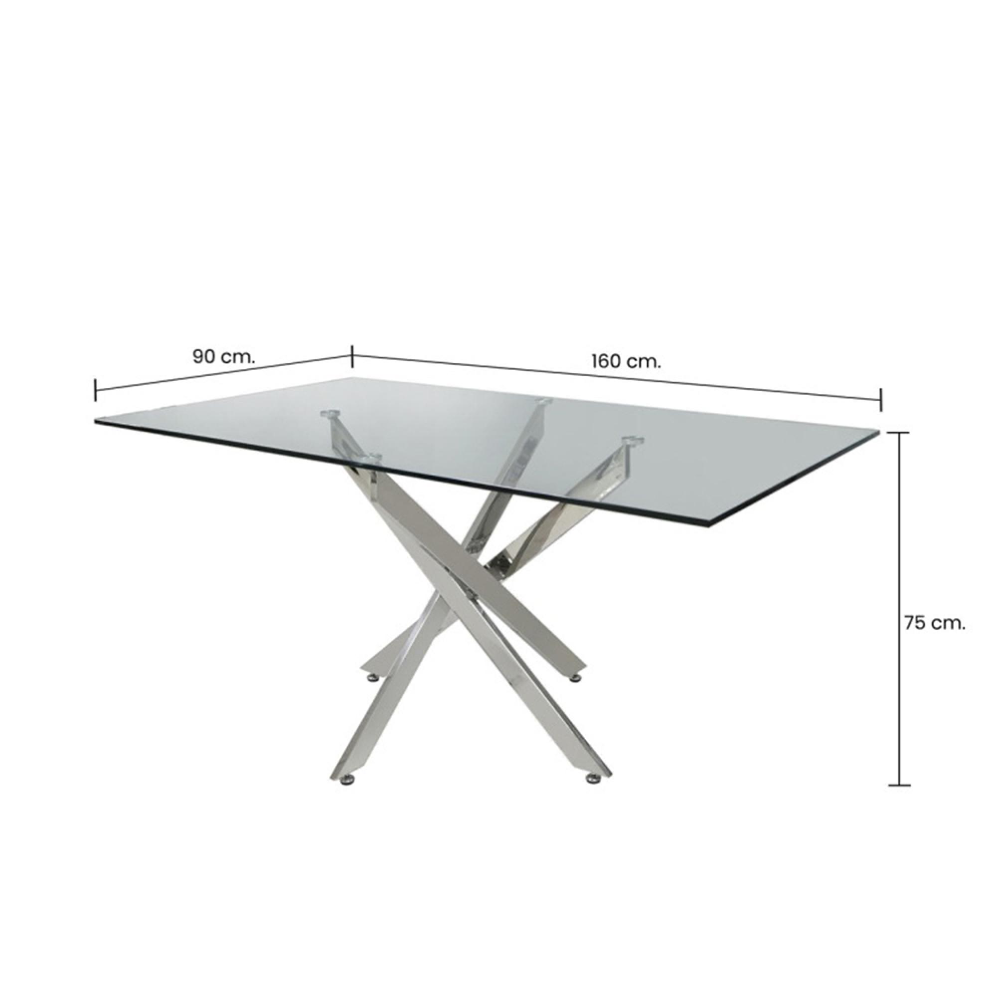 Nova Dining Table - 6 Seater - 160cm - Glass and Chrome Intersected Legs