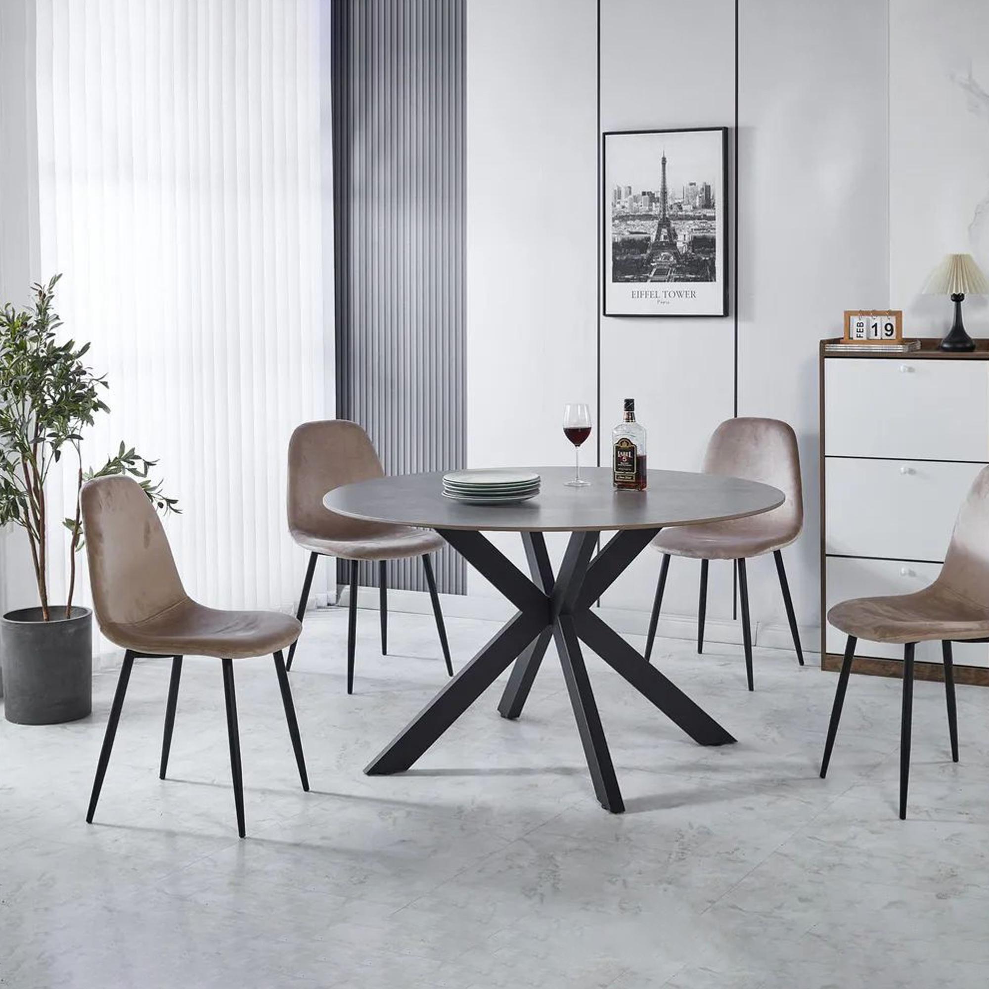 Novara Round Dining Table - 4 Seater - 130cm - Grey Ceramic - Black Star Base