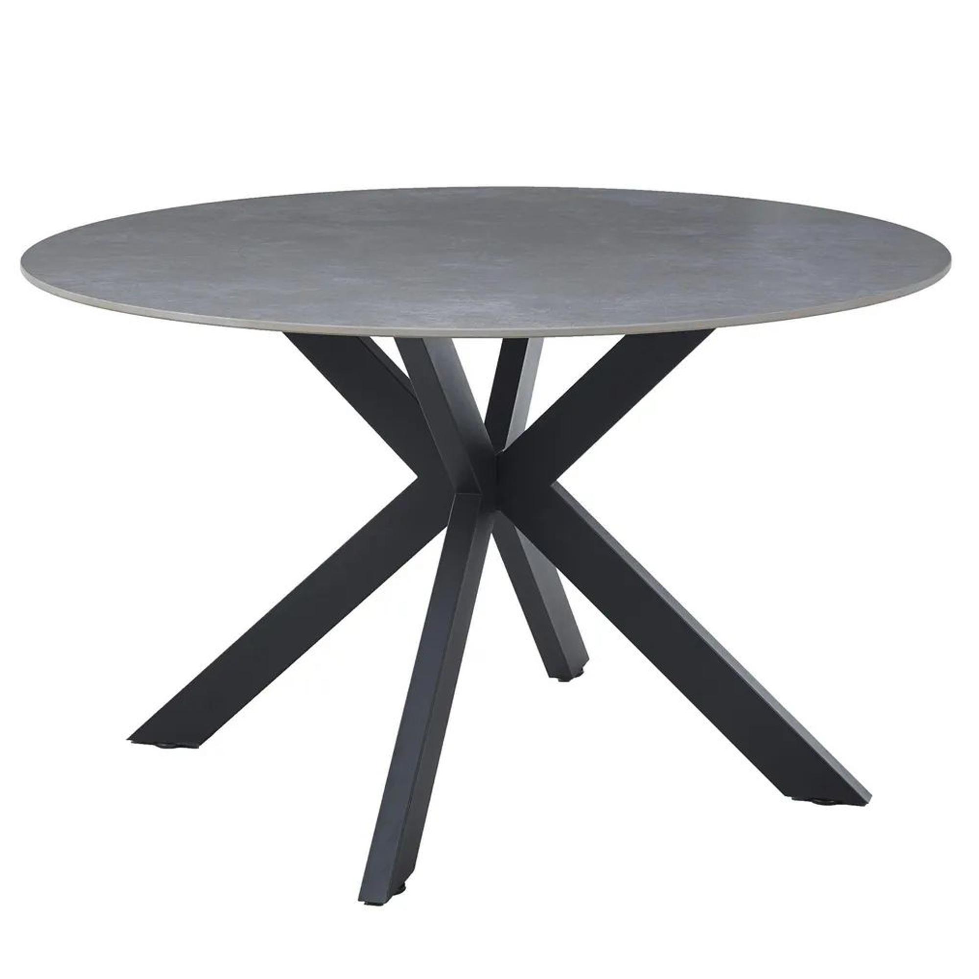 Novara Round Dining Table - 4 Seater - 130cm - Grey Ceramic - Black Star Base