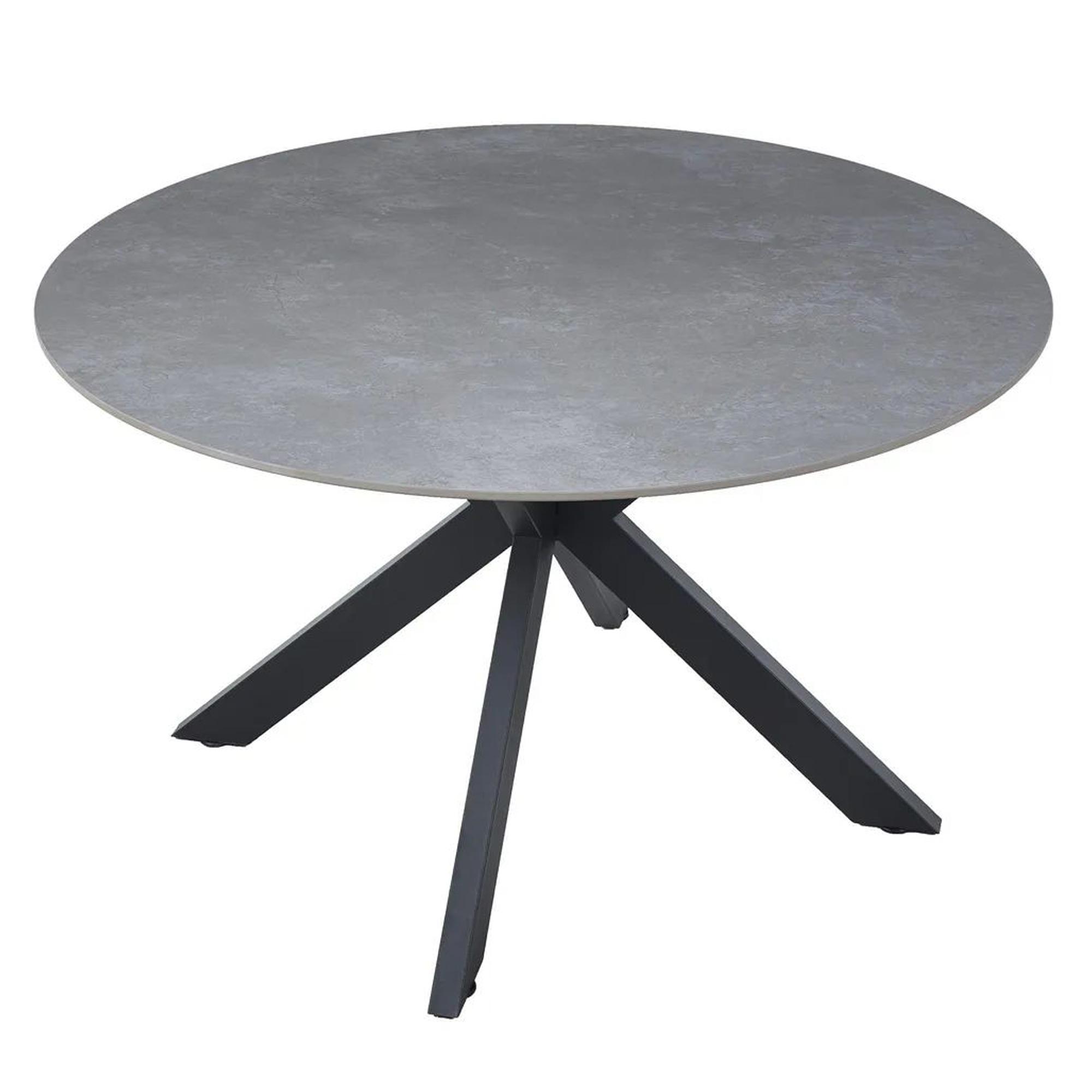 Novara Round Dining Table - 4 Seater - 130cm - Grey Ceramic - Black Star Base