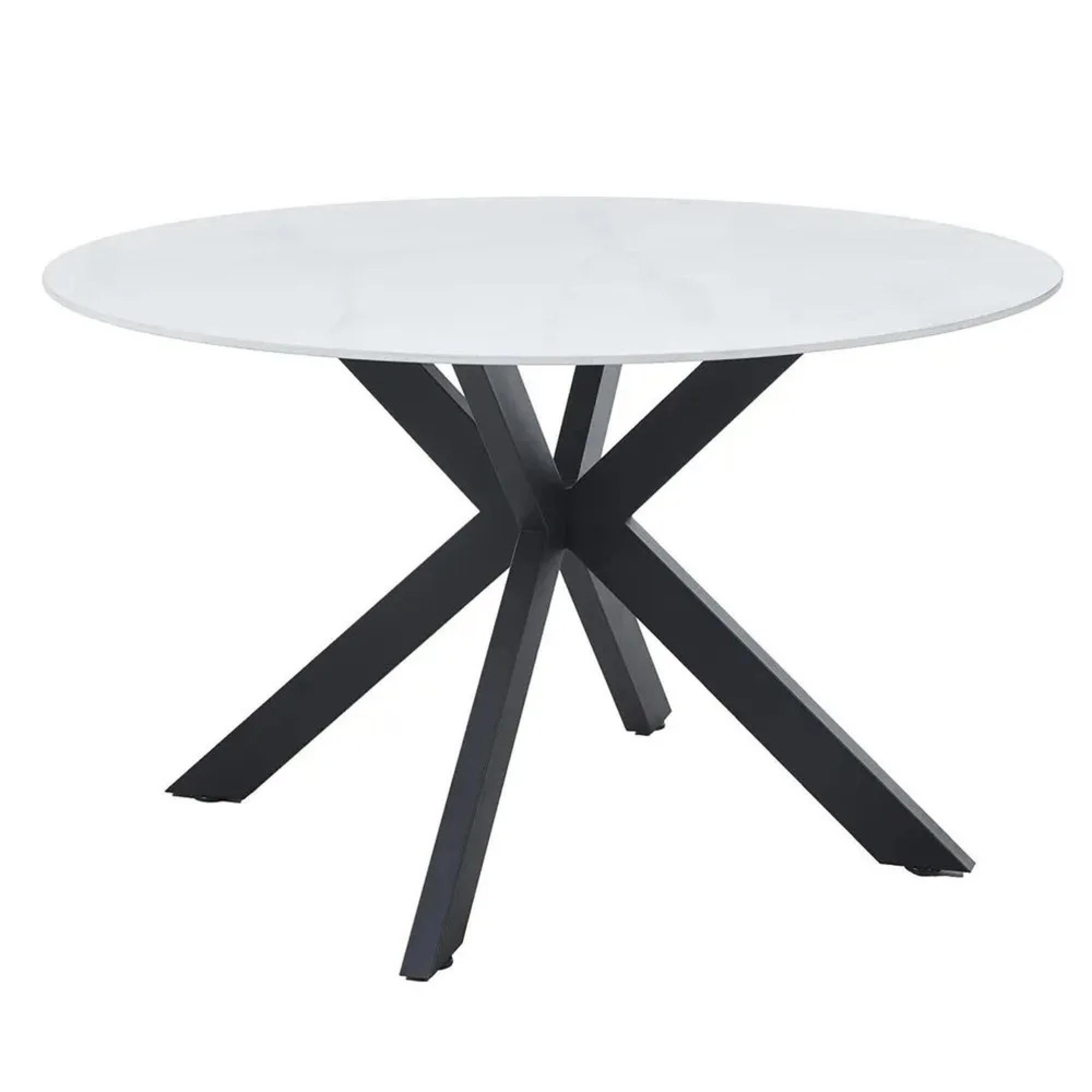 Novara Round Dining Table - 4 Seater - 130cm - White Ceramic - Black Star Base