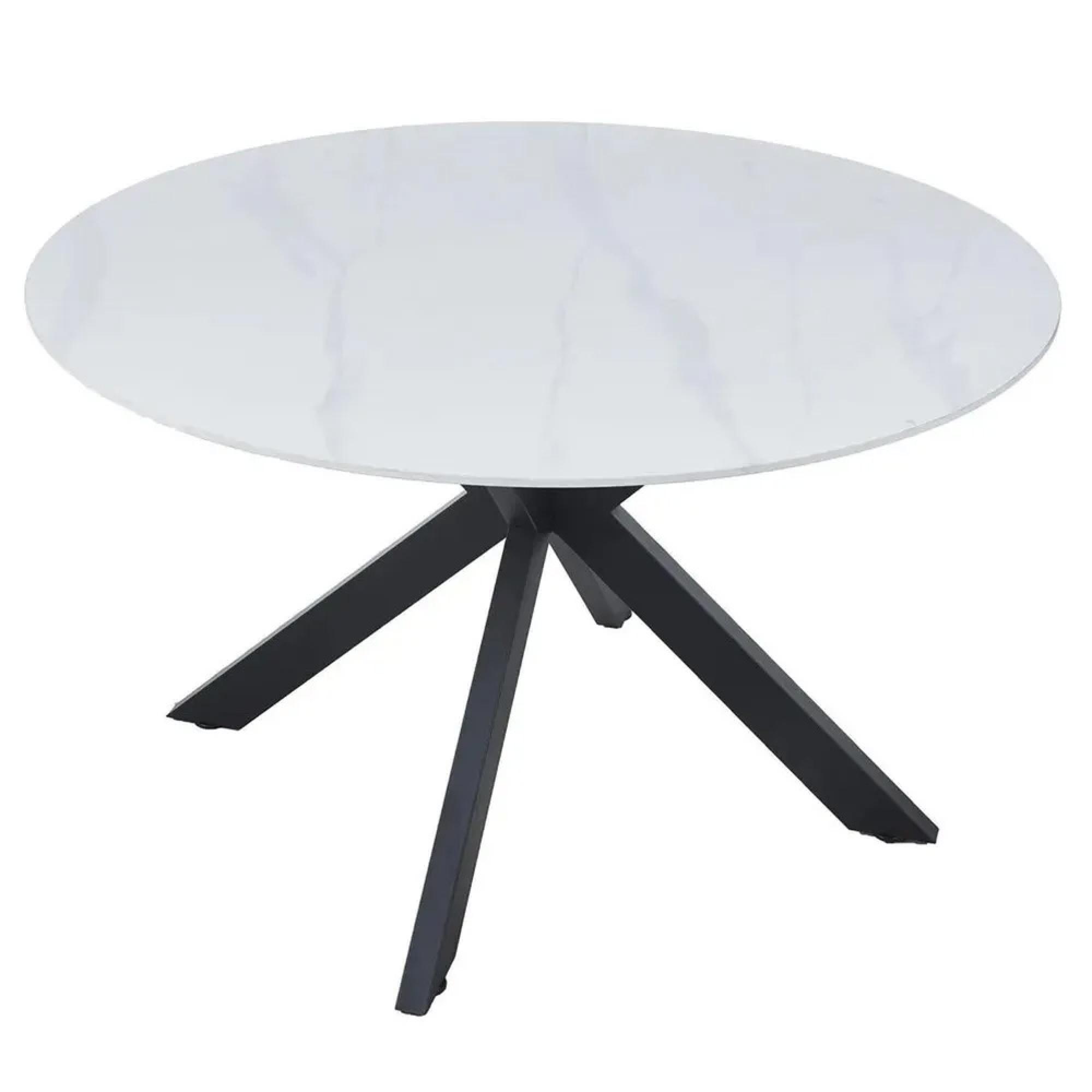 Novara Round Dining Table - 4 Seater - 130cm - White Ceramic - Black Star Base