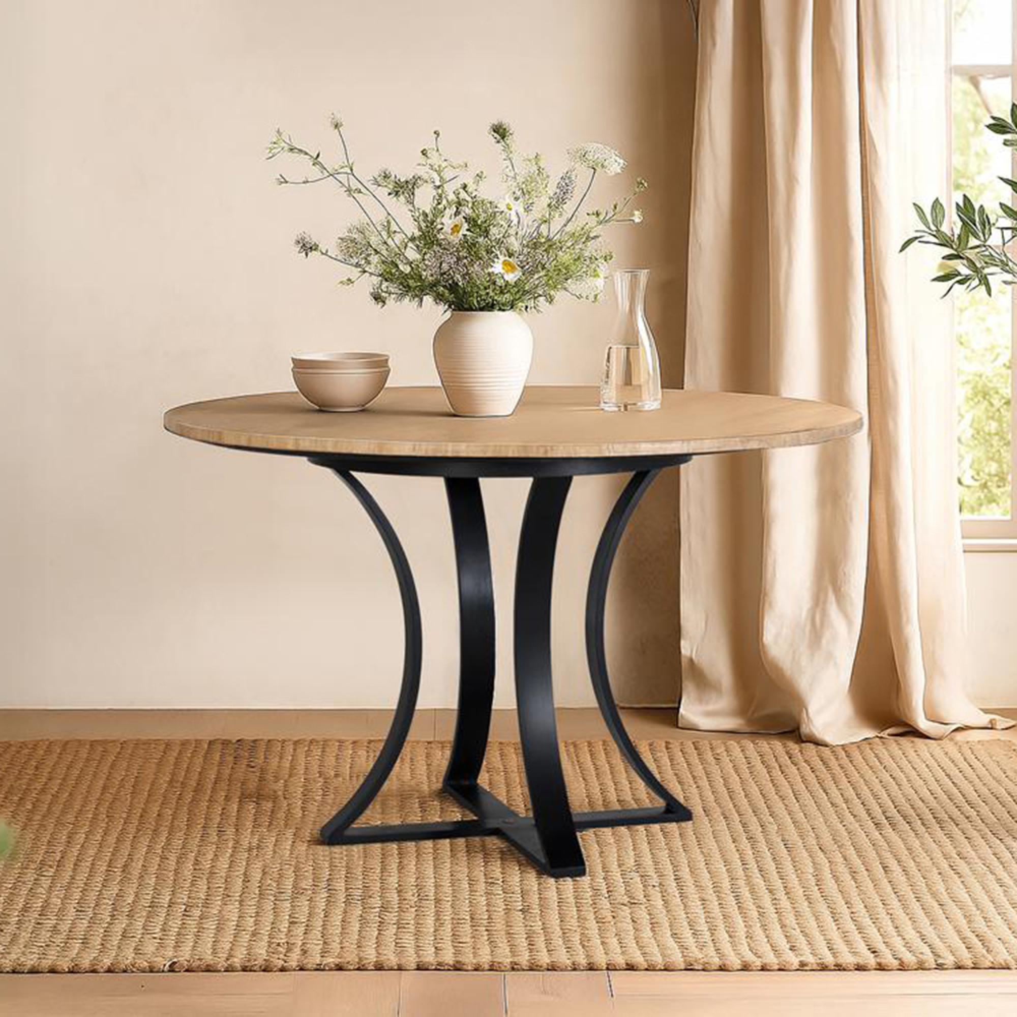 Olbia Dining Table - Beige Marble - 4 Seater - 120cm - Round Pedestal