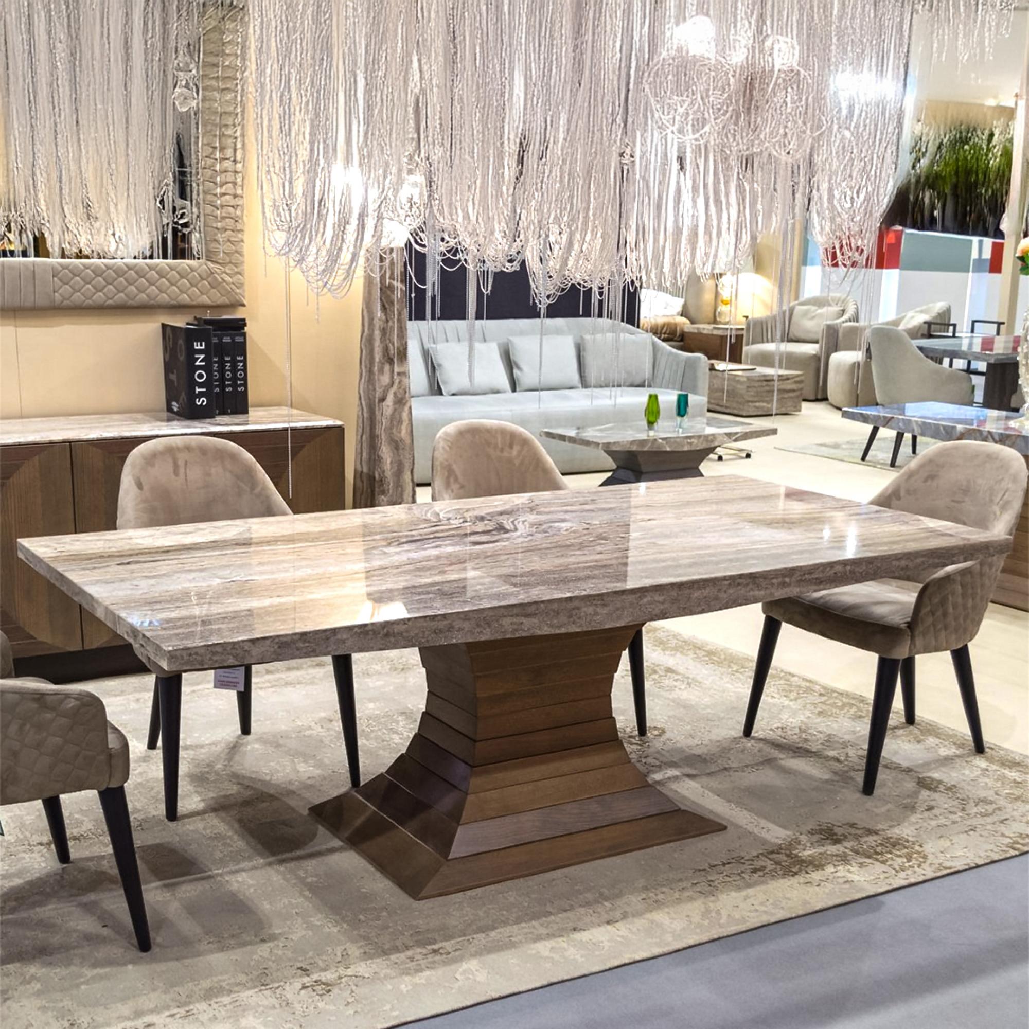 Opera Dining Table - Marble with Wooden Pedestal Base - Variation Available