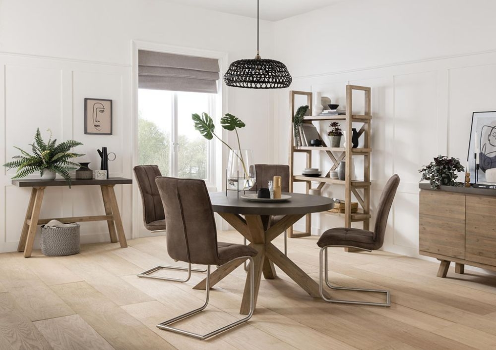 Pimlico Acacia Wood and Concrete Top 120cm Round X Leg Dining Table - 4 Seater