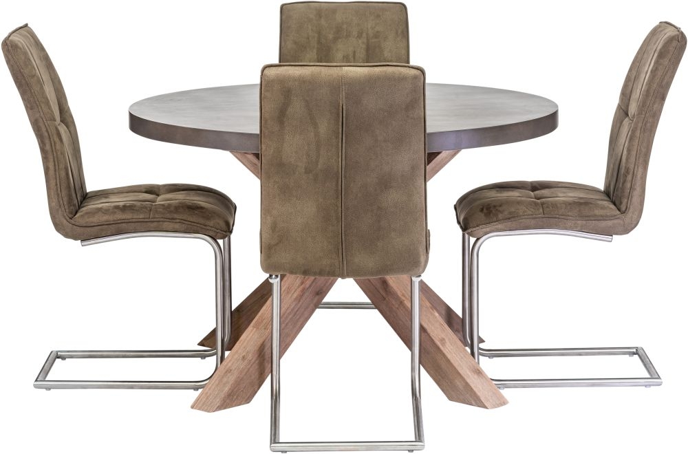 Pimlico Acacia Wood and Concrete Top 120cm Round X Leg Dining Table - 4 Seater