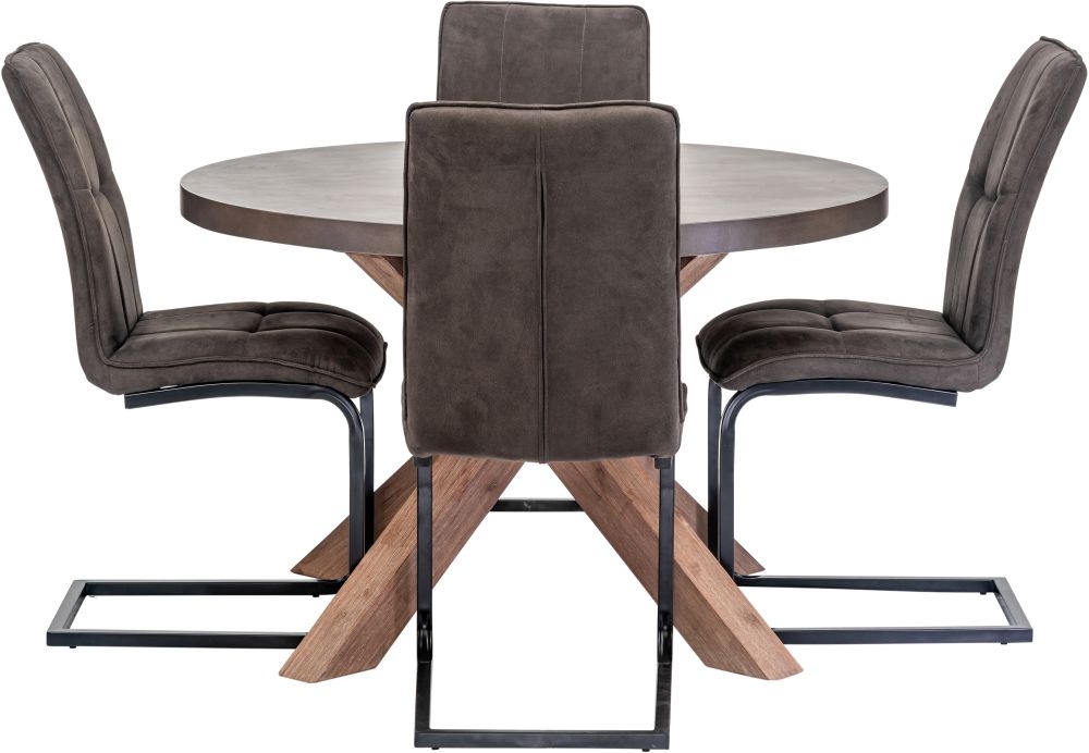 Pimlico Acacia Wood and Concrete Top 120cm Round X Leg Dining Table - 4 Seater