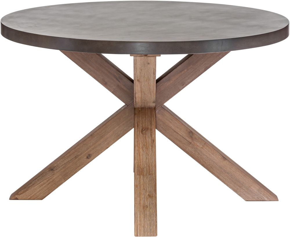 Pimlico Acacia Wood and Concrete Top 120cm Round X Leg Dining Table - 4 Seater