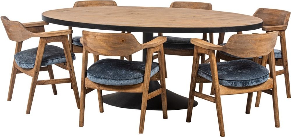 Revival Reclaimed Pine and Black Metal Flute Base Large Oval Dining Table - 6 Seater