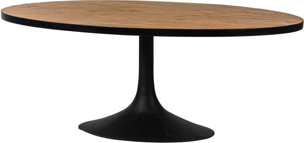 Revival Reclaimed Pine and Black Metal Flute Base Large Oval Dining Table - 6 Seater