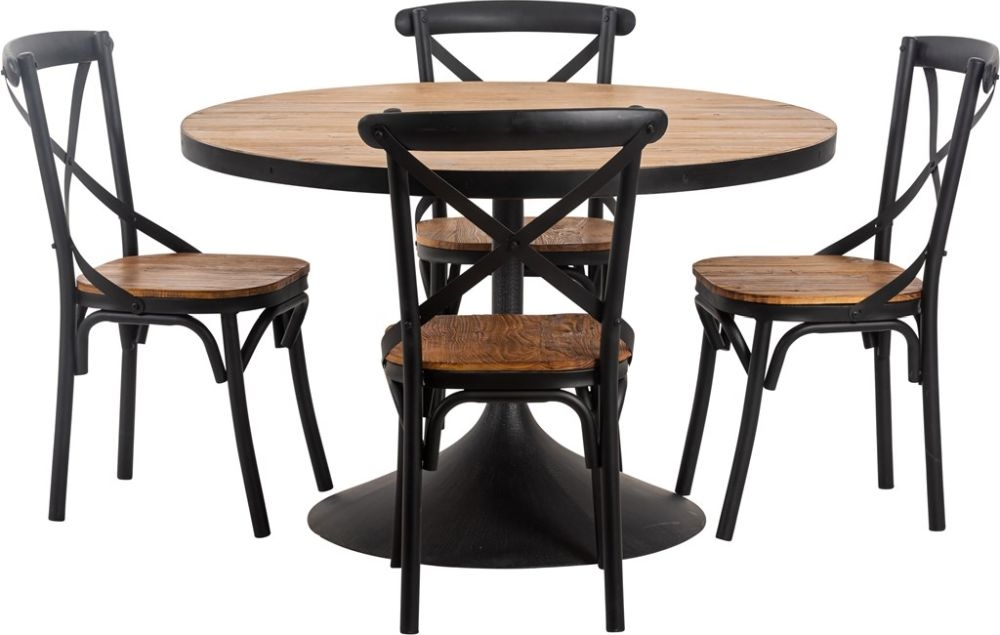 Revival Reclaimed Pine and Black Metal Flute Base Round Dining Table - 4 Seater