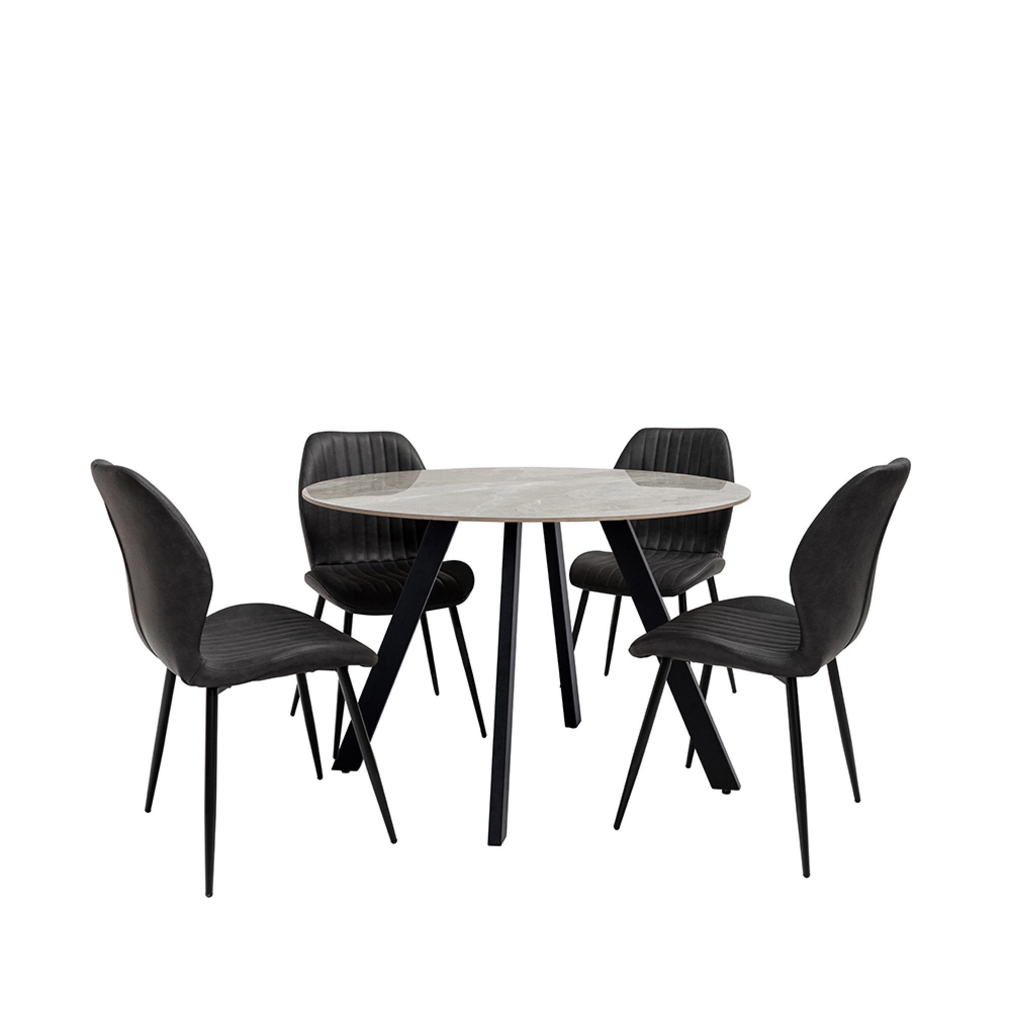 Saldini Dining Table - 4 Seater - 110cm - Round - Spider Legs - Grey Sintered Stone