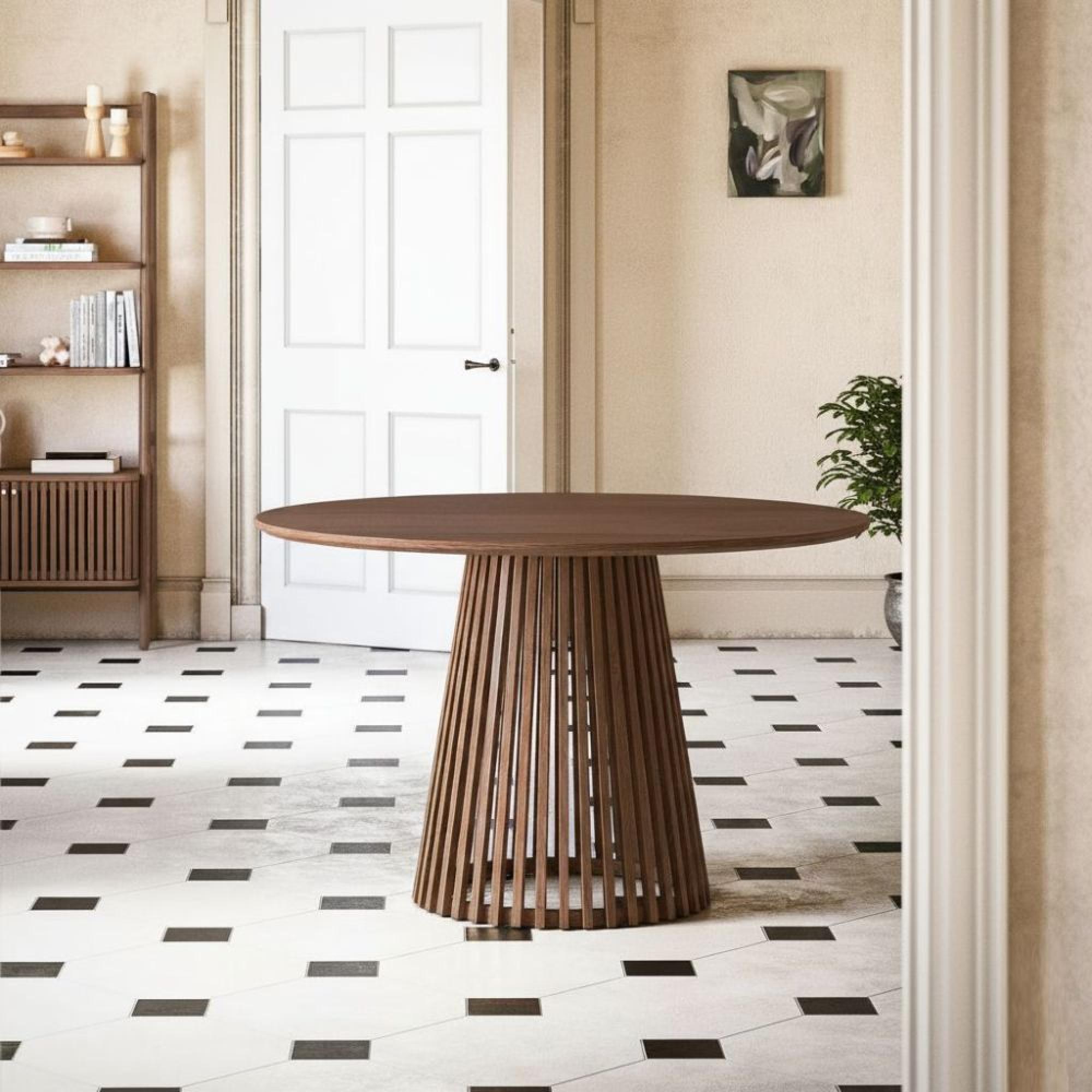 Soho Dining Table - Round - Slatted Base - 4 Seater - 120cm - Dark Oak