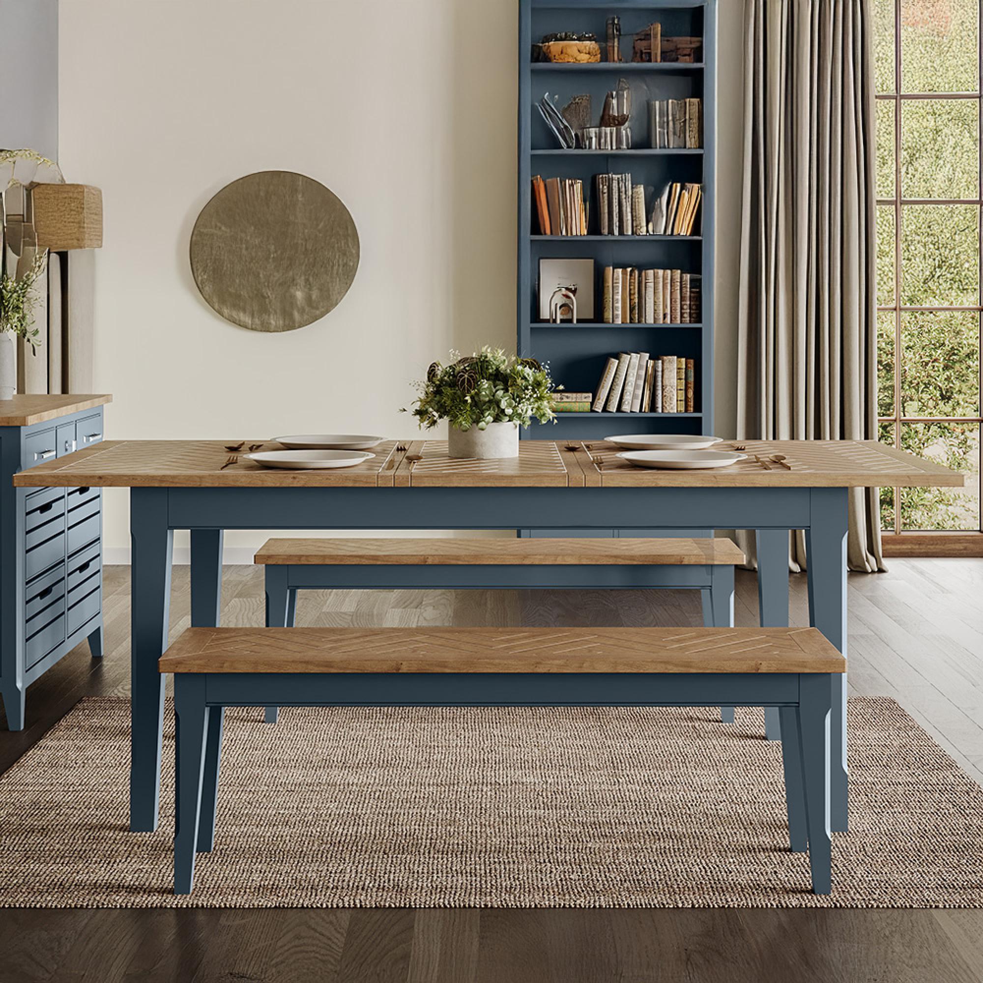 Signature Blue Extending Dining Table - 6-8 Seater - 160cm-200cm