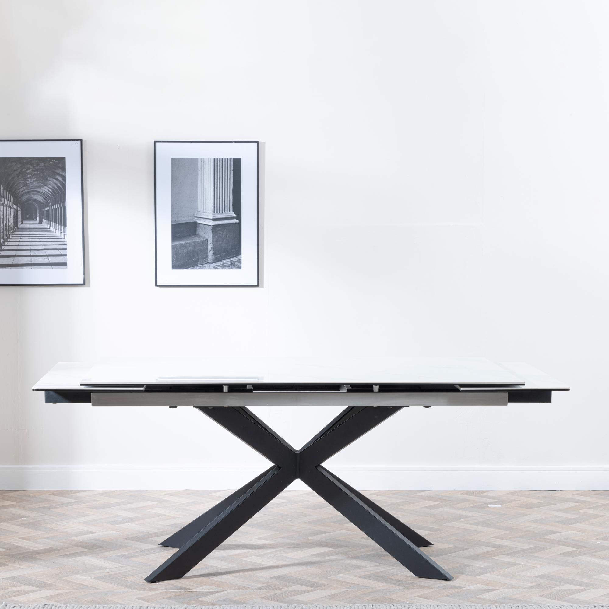 Sutton Dining Table - 4-8 Seater - 140cm-200cm - Extending - White Ceramic - Black Star Base