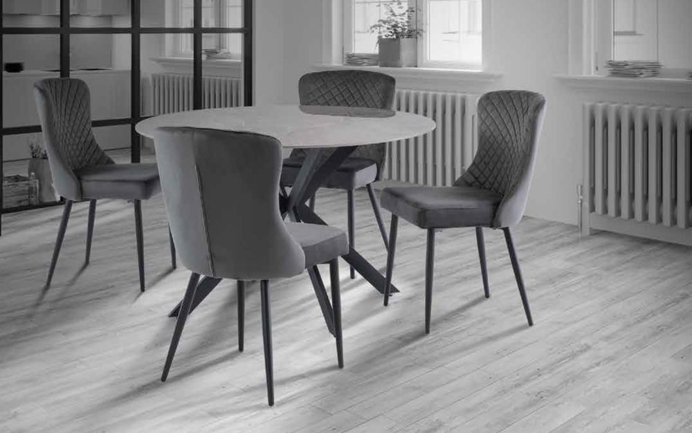 Talia Dining Table - 4 Seater - 120cm - Round - Spider Legs - Grey Sintered Stone