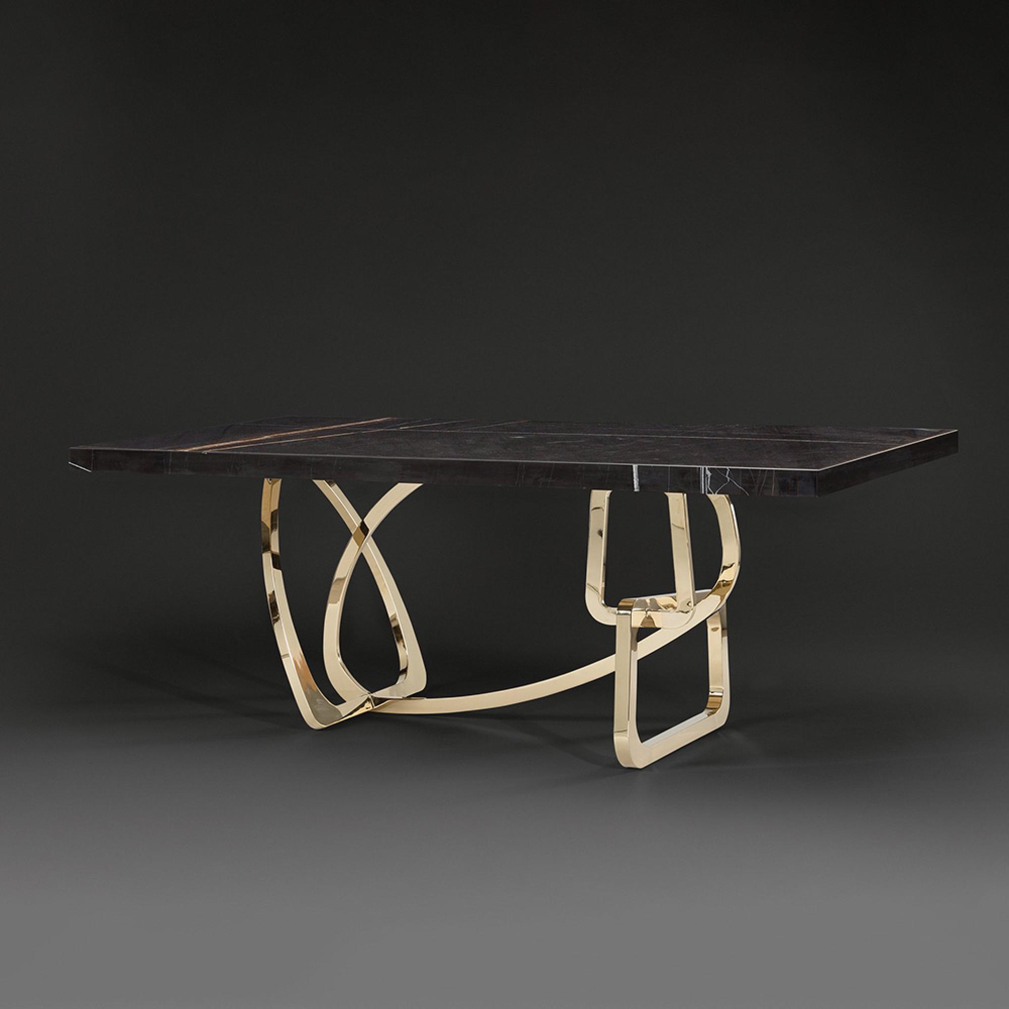 Tangle Dining Table - Boxed Edge - Marble with Stainless Steel Pedestal Base - Variation Available