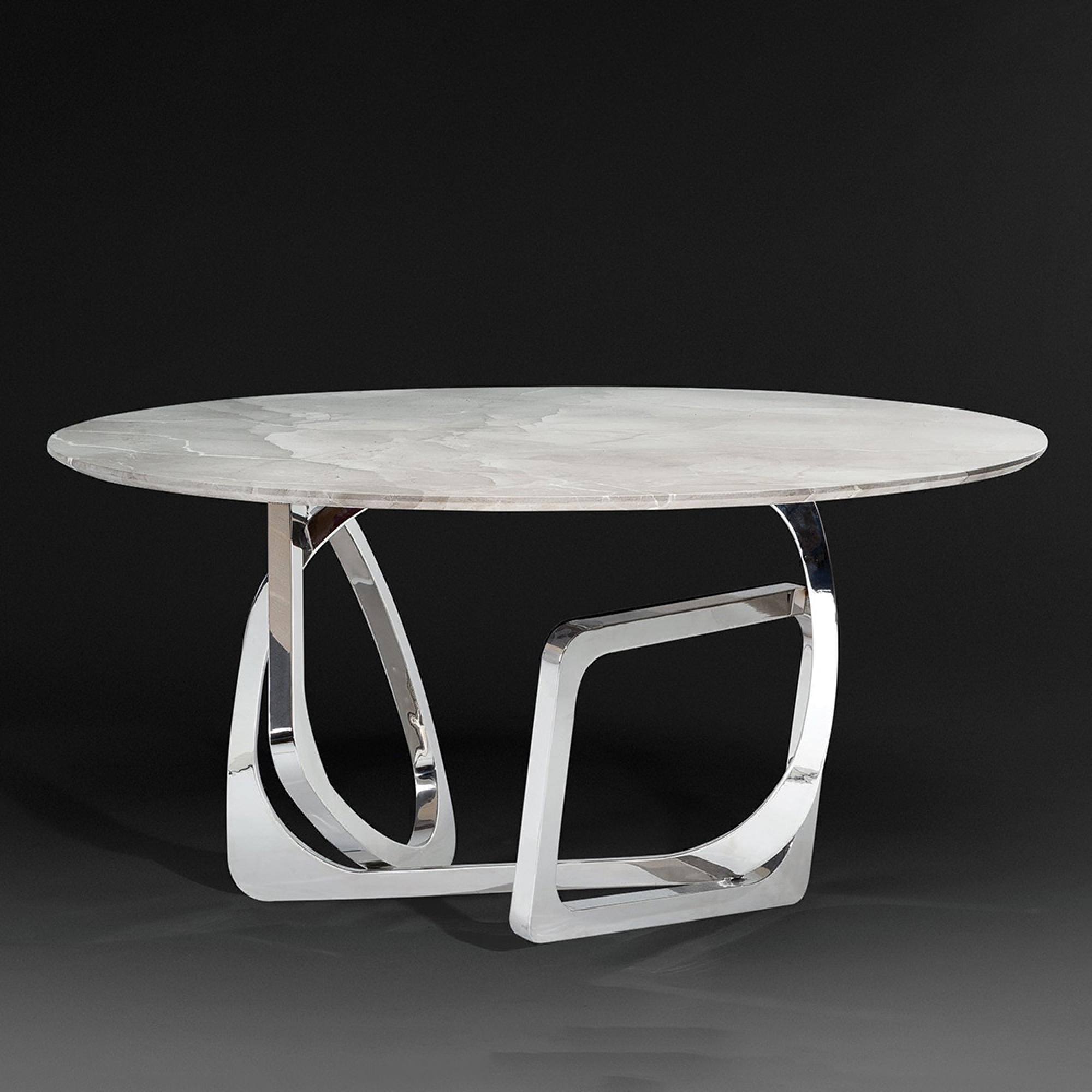 Tangle Dining Table - Round - Marble with Stainless Steel Pedestal Base - Variation Available